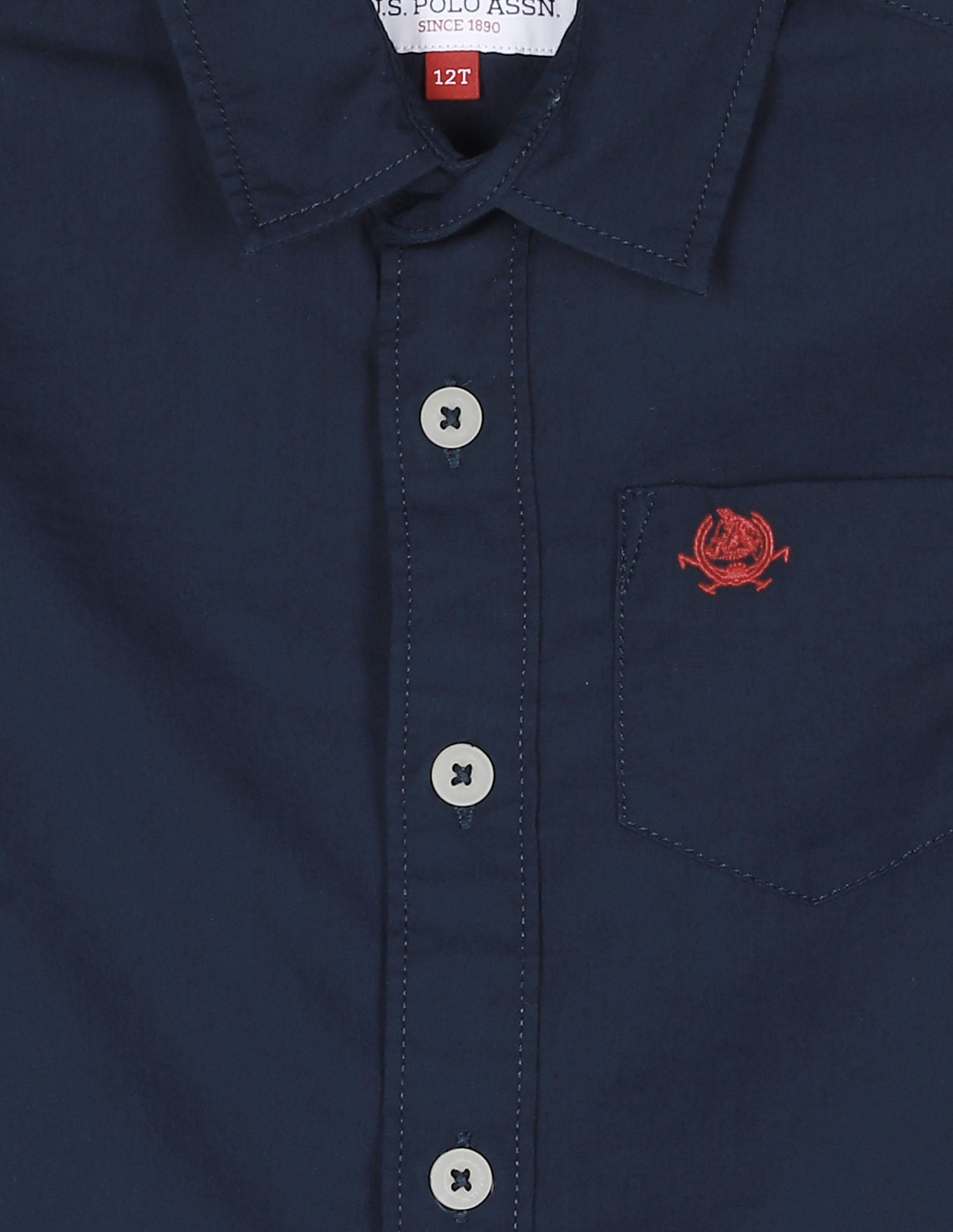 Boys Navy Rounded Cuff Solid Shirt Navy - U.S. Polo Assn. India | Large