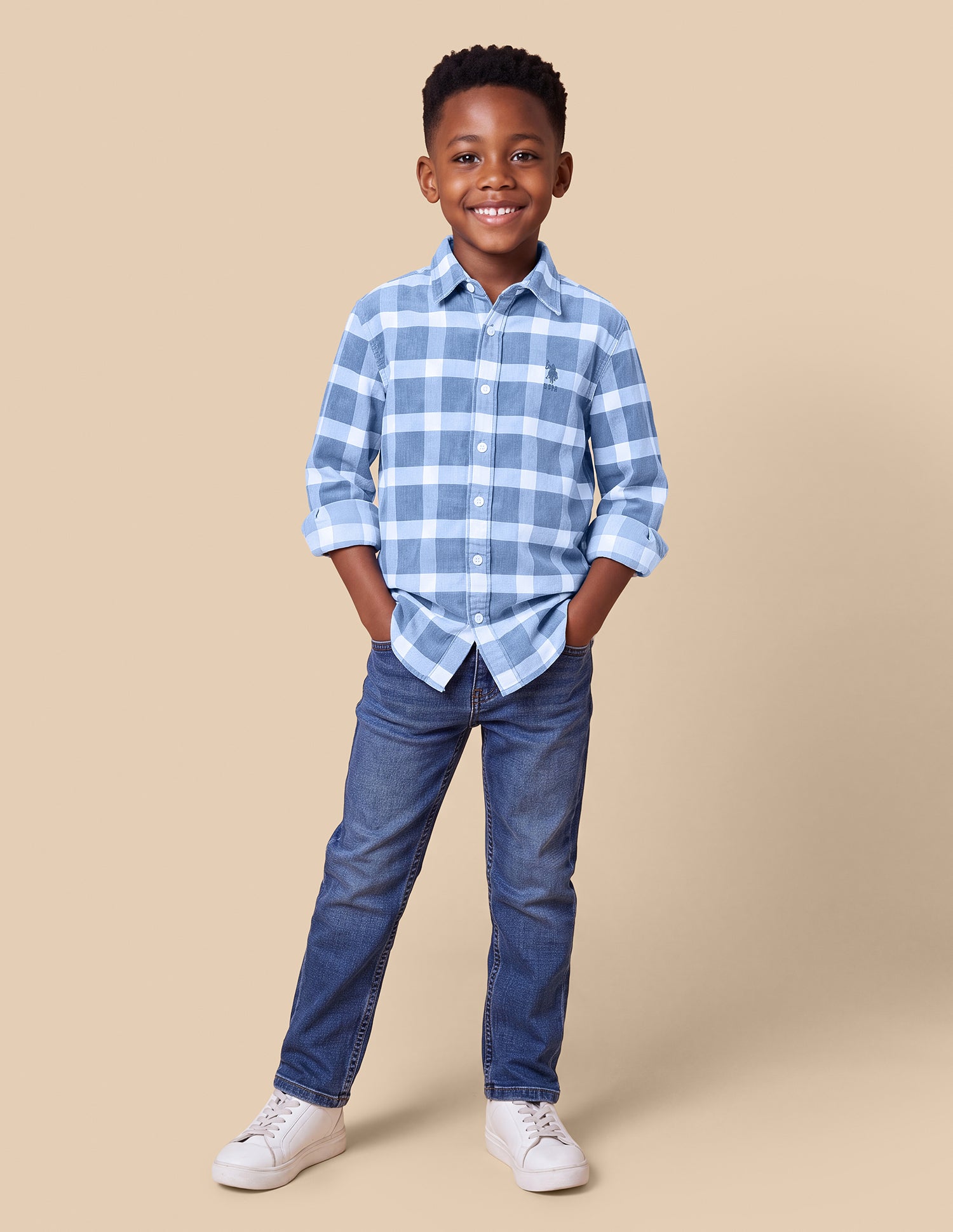 Corduroy Grid Tattersall Checked Shirt Light Blue - U.S. Polo Assn. India | Large