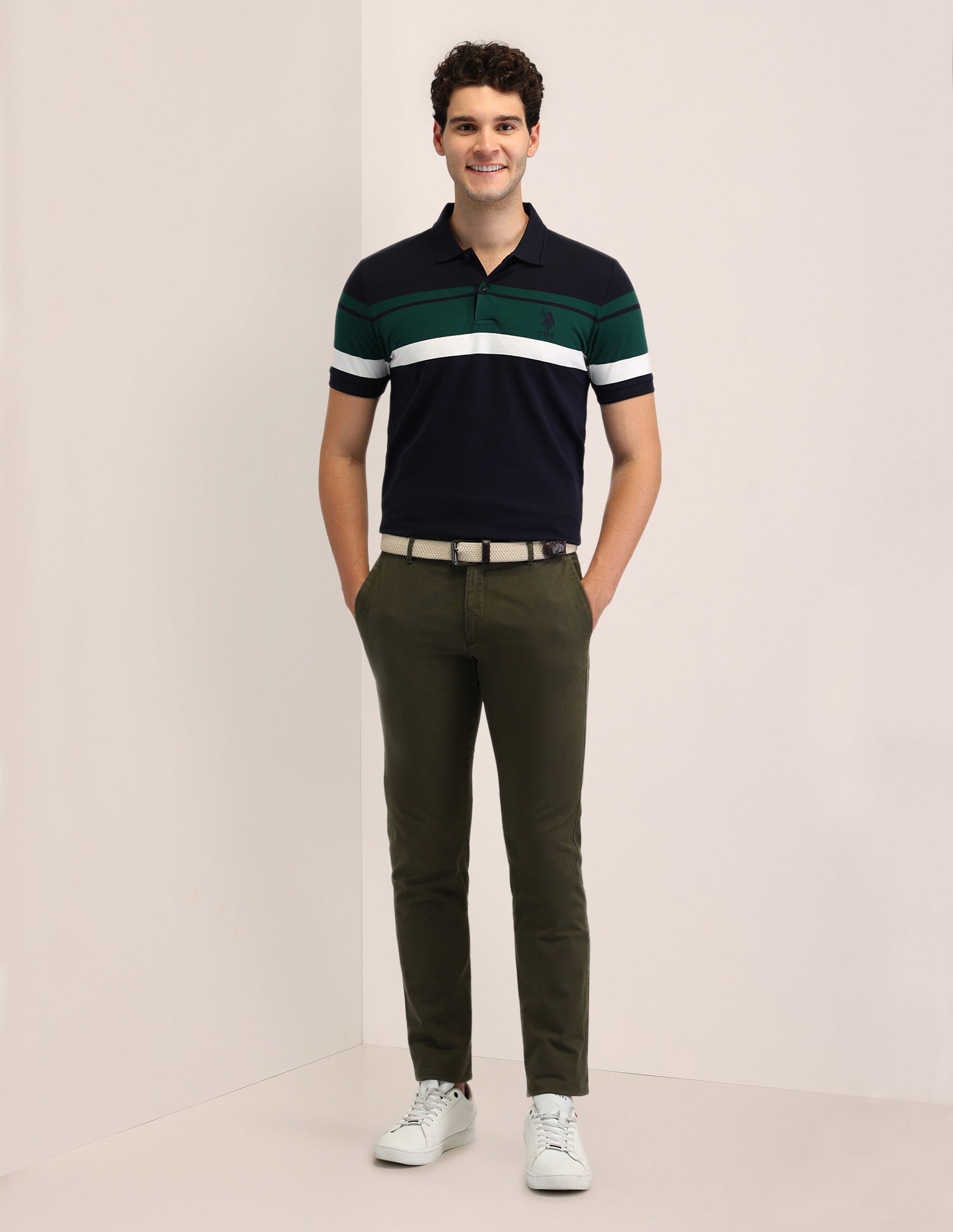 Horizontal Striped Slim Fit Polo Shirt Navy - U.S. Polo Assn. India | Large