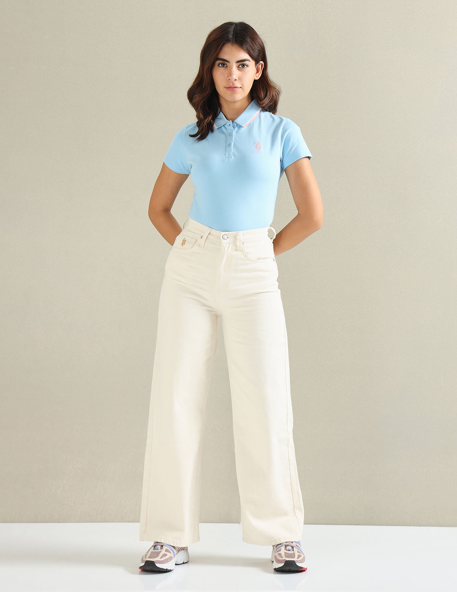 Tipped Collar Cotton Polo Shirt Light Blue - U.S. POLO ASSN. | Large