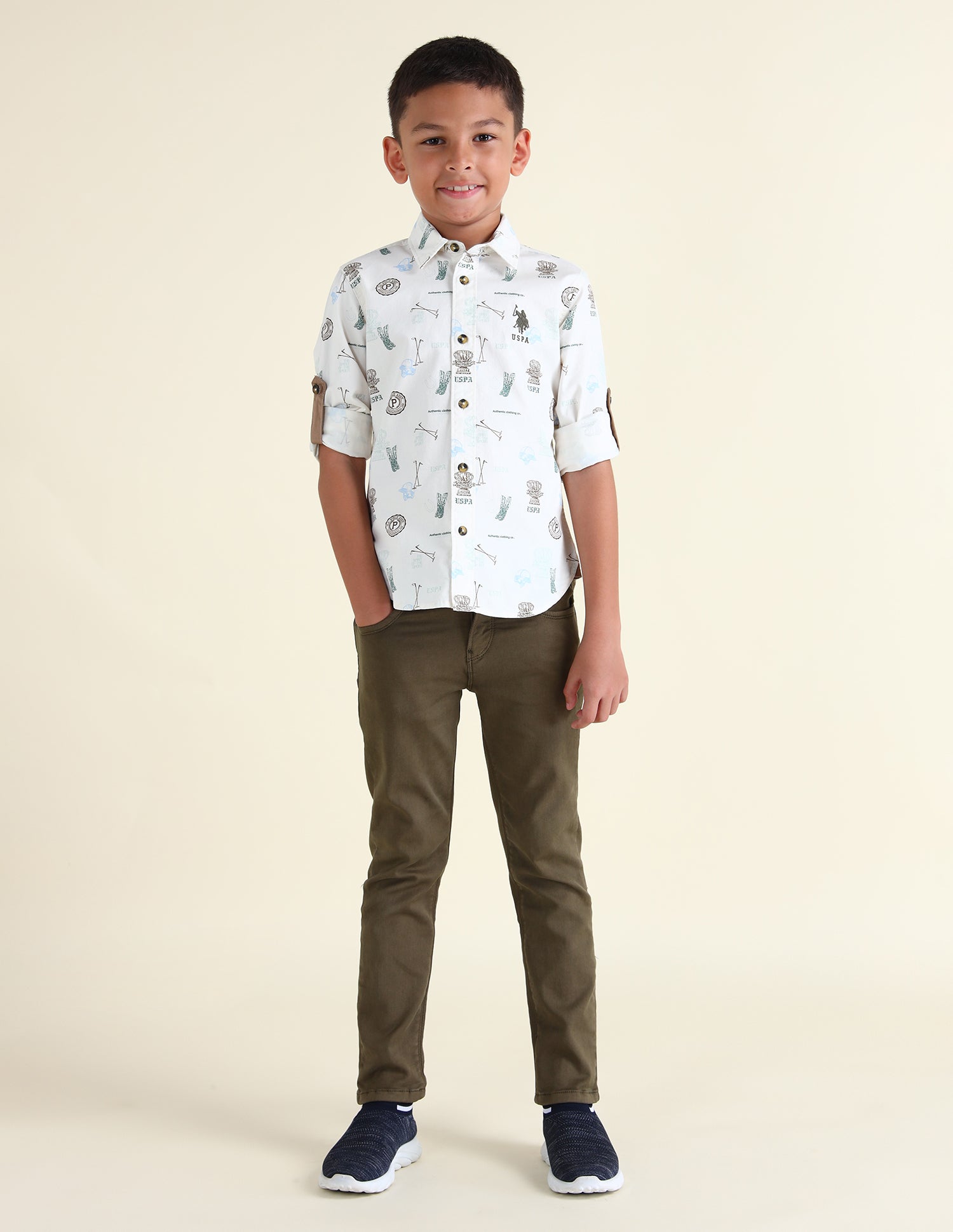 Boys All-Over Printed Regular Fit Shirt Ecru - U.S. Polo Assn. India | Large
