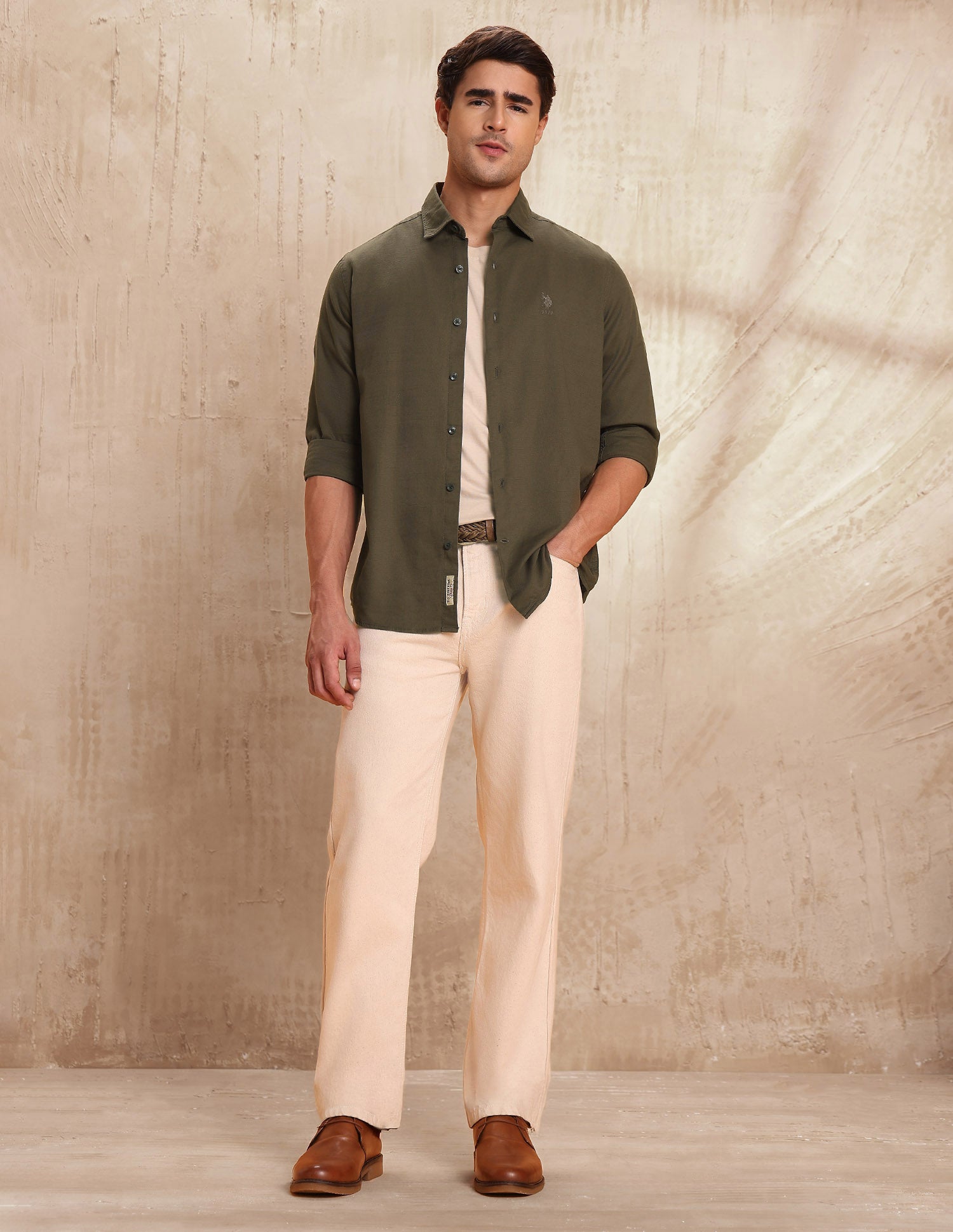 Slim Fit Pure Cotton Shirt Olive - U.S. POLO ASSN. | Large