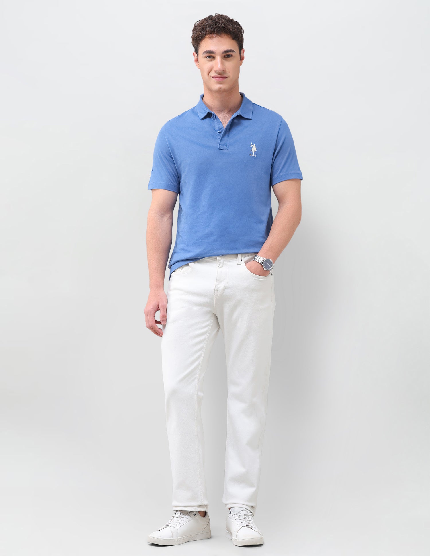Solid Slim Fit Polo Shirt Dark Blue - U.S. Polo Assn. India | Large