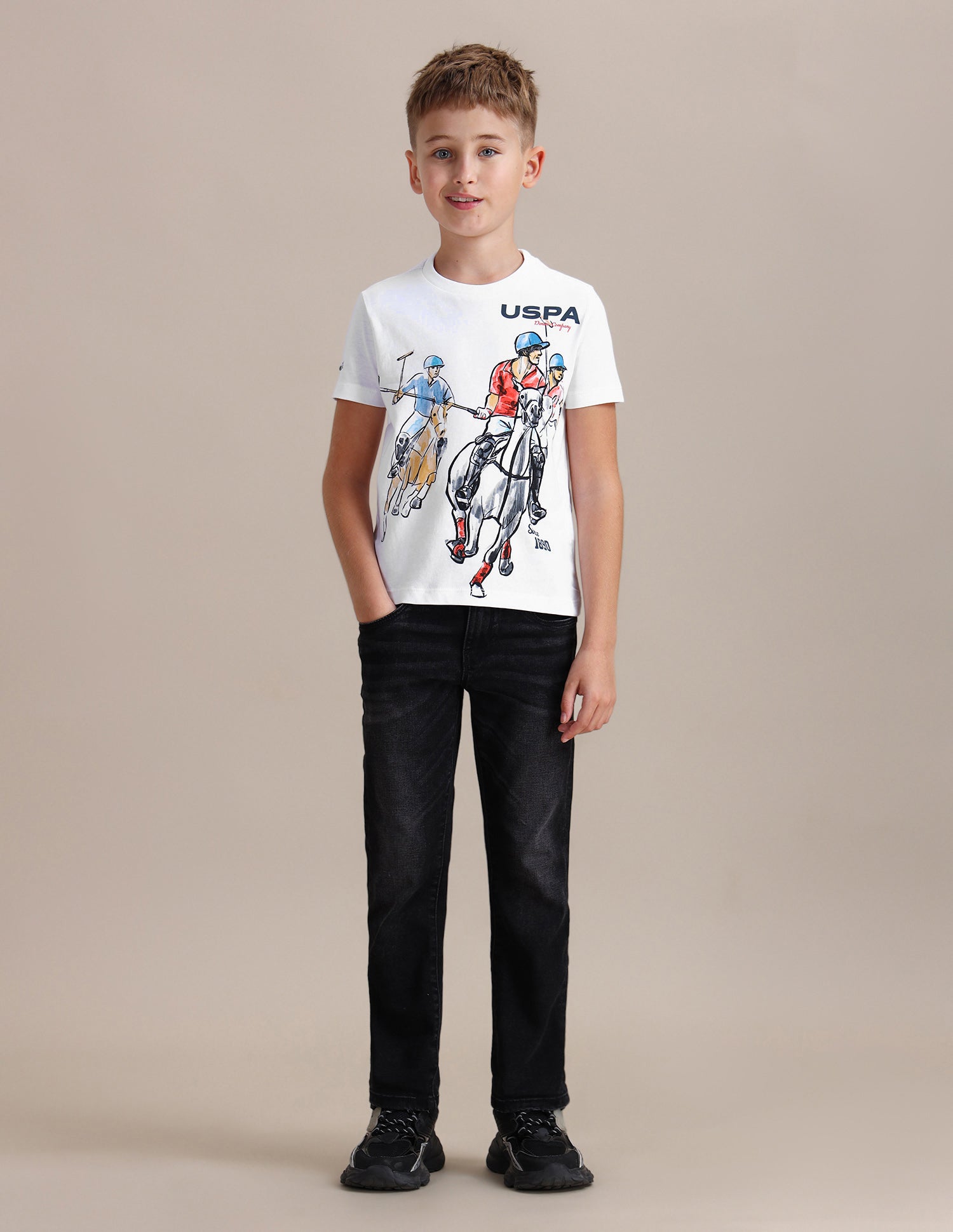 Boys Brand Printed Regular Fit T-Shirt White - U.S. Polo Assn. India | Large