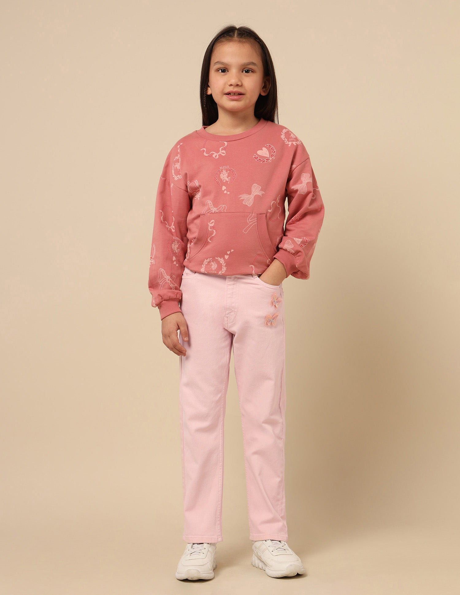 Girls Regular Fit Mid Rise Jeans Pink - U.S. POLO ASSN. | Large