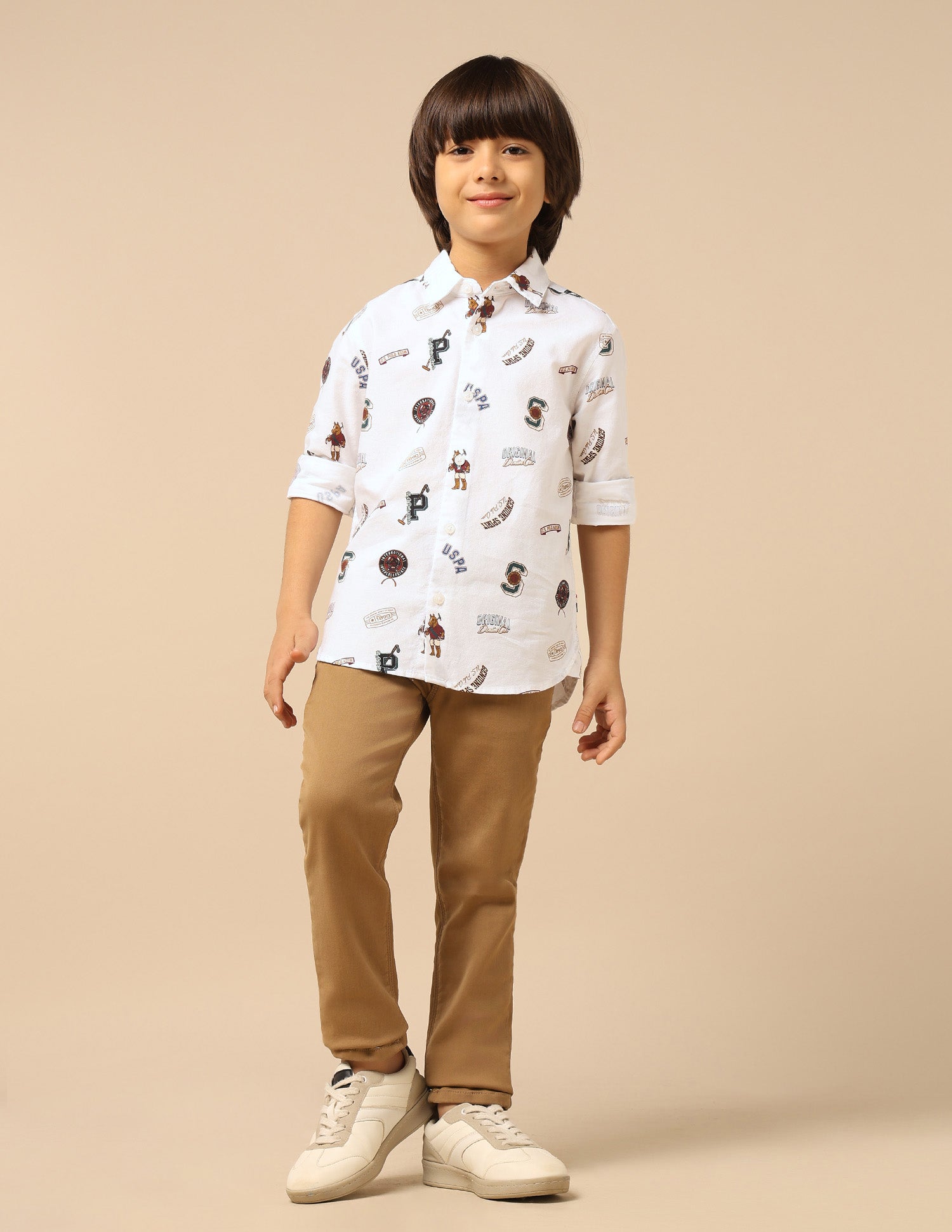 Boys Brand Printed Oxford Shirt White - U.S. POLO ASSN. | Large