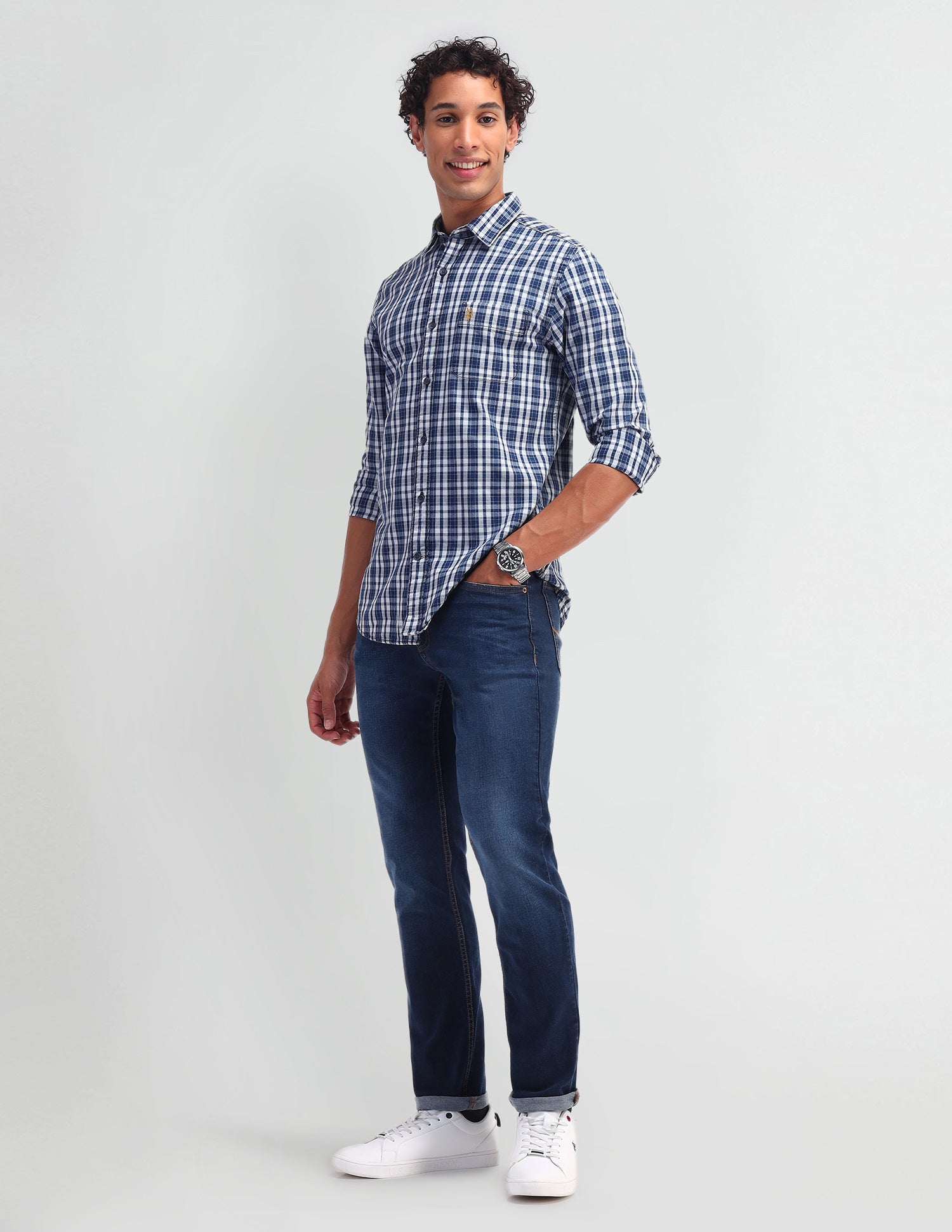 Slim Fit Tartan Checked Shirt Indigo - U.S. Polo Assn. India | Large