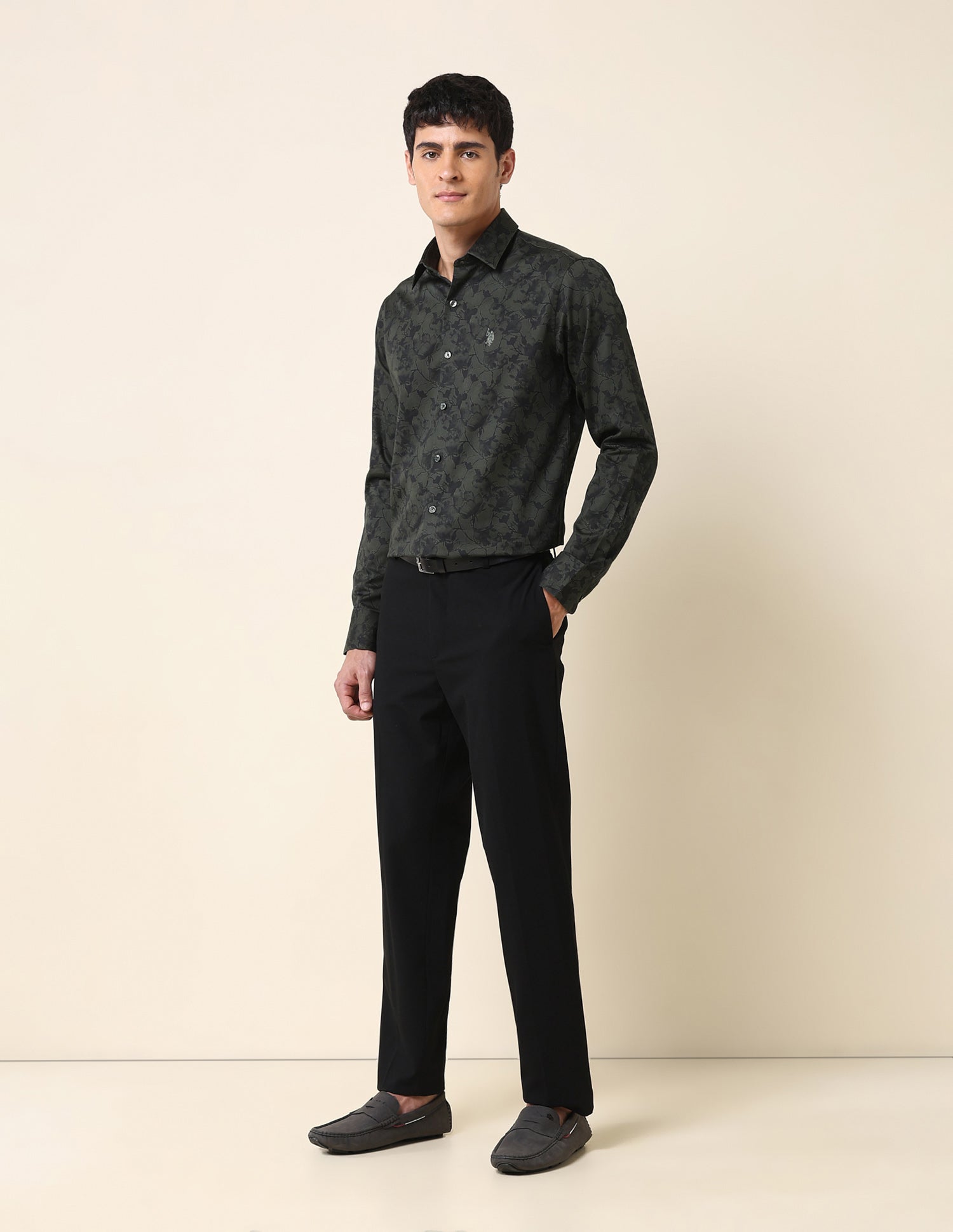Floral Printed Tailored Fit Shirt Dark Green - U.S. Polo Assn. India | Large