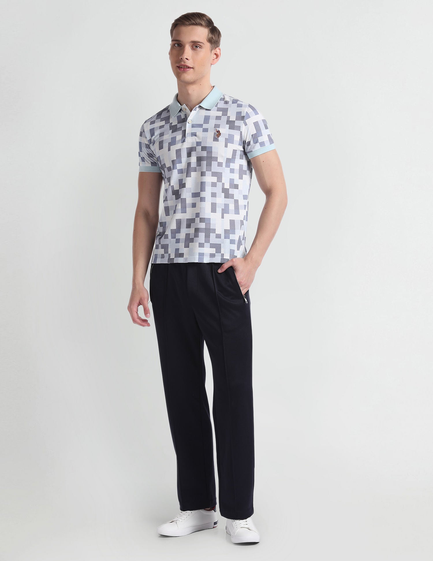 Geometric Print Cotton Polo Shirt Blue - U.S. Polo Assn. India | Large