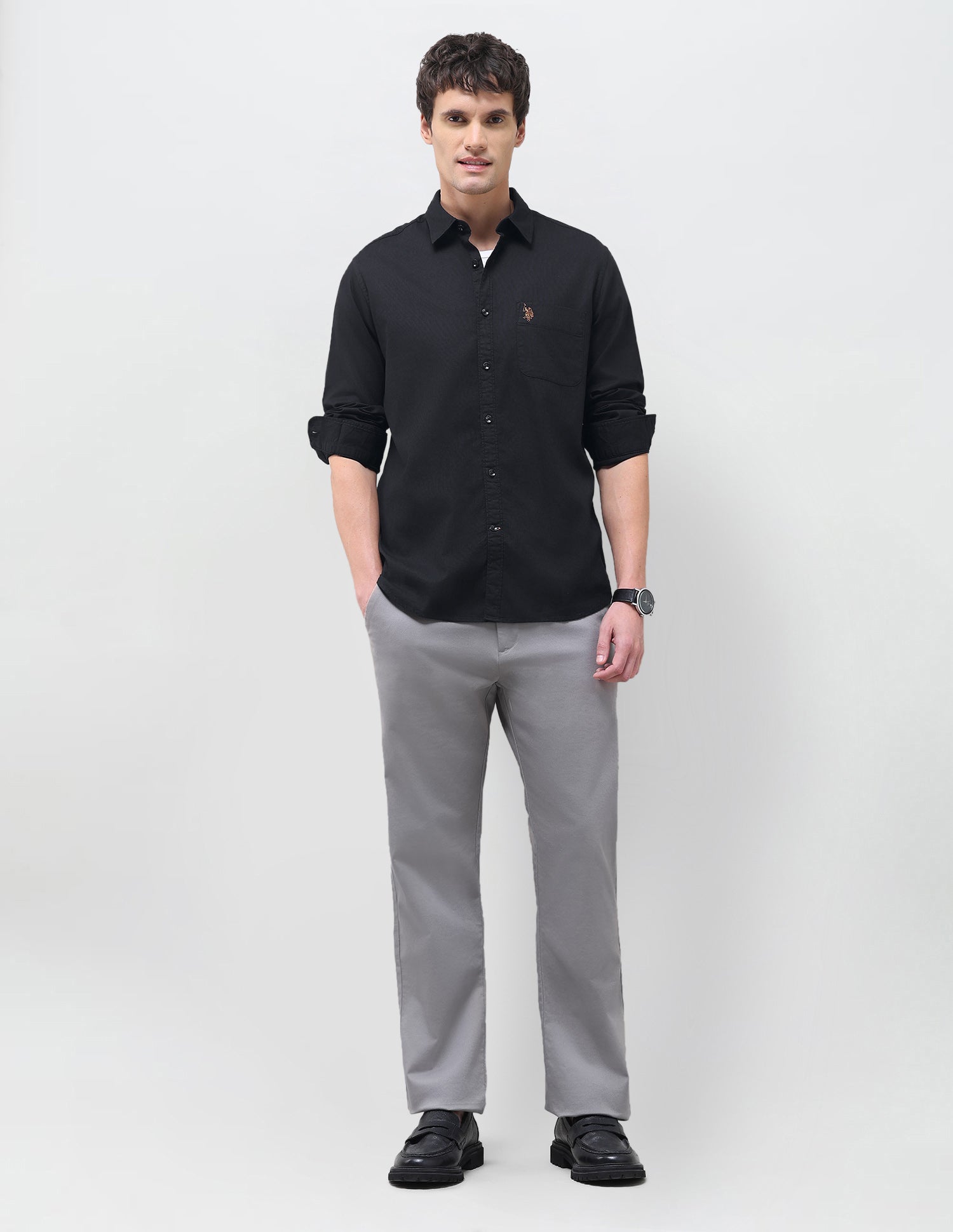 Textured Regular Fit Shirt Black - U.S. Polo Assn. India | Large