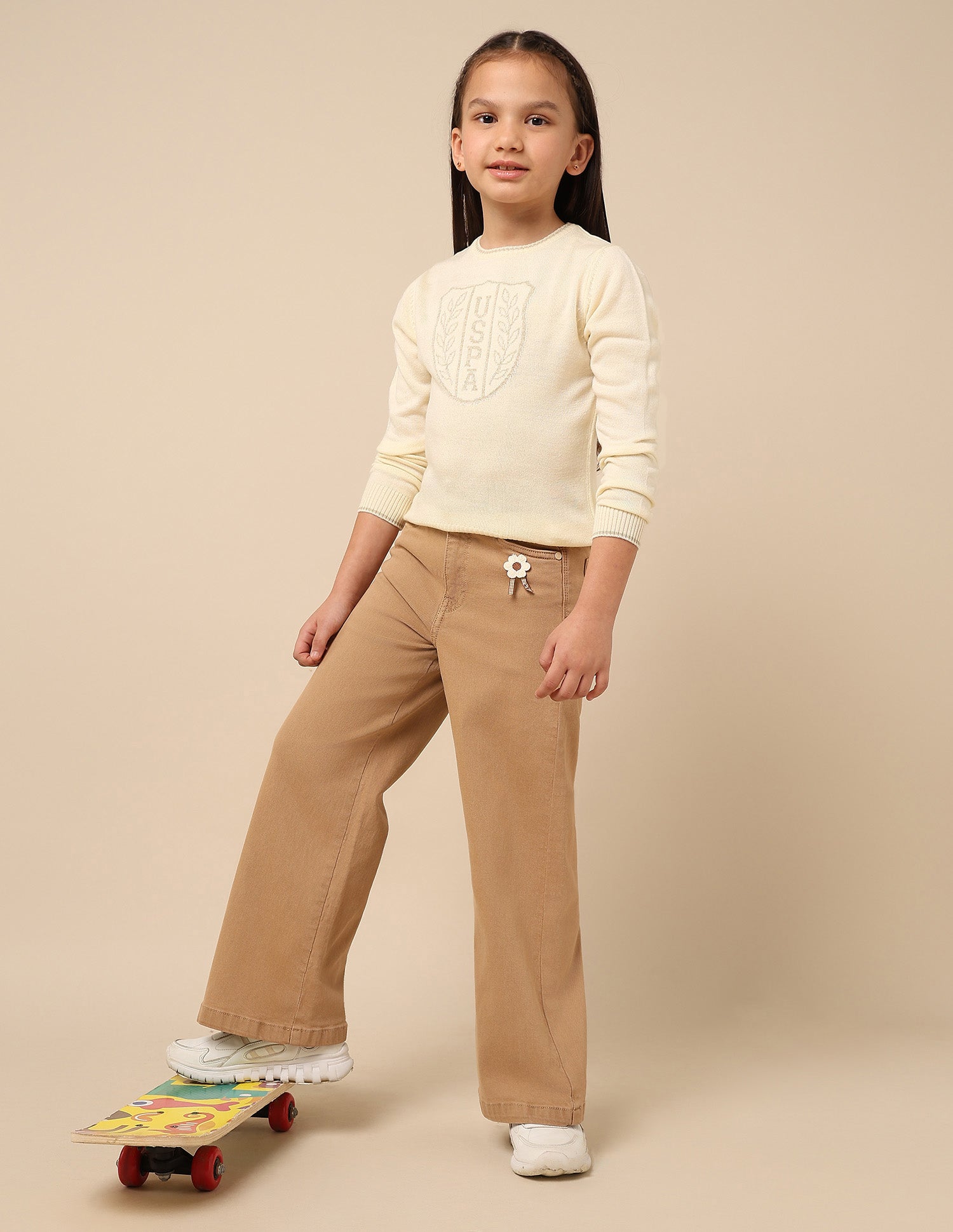 Girls Brand Patterned Knit Sweater Off White - U.S. POLO ASSN. | Large