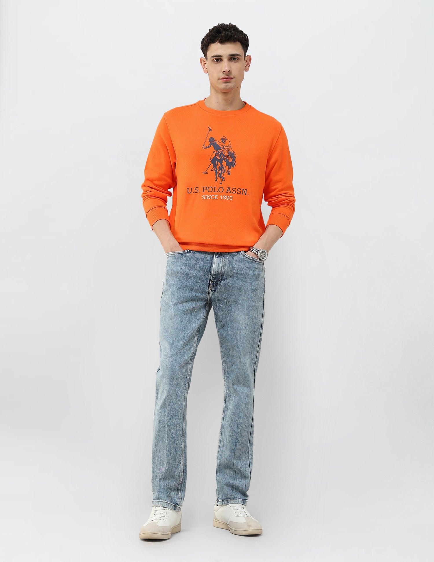 Brand Printed Regular Fit Sweatshirt Orange - U.S. POLO ASSN. | Large