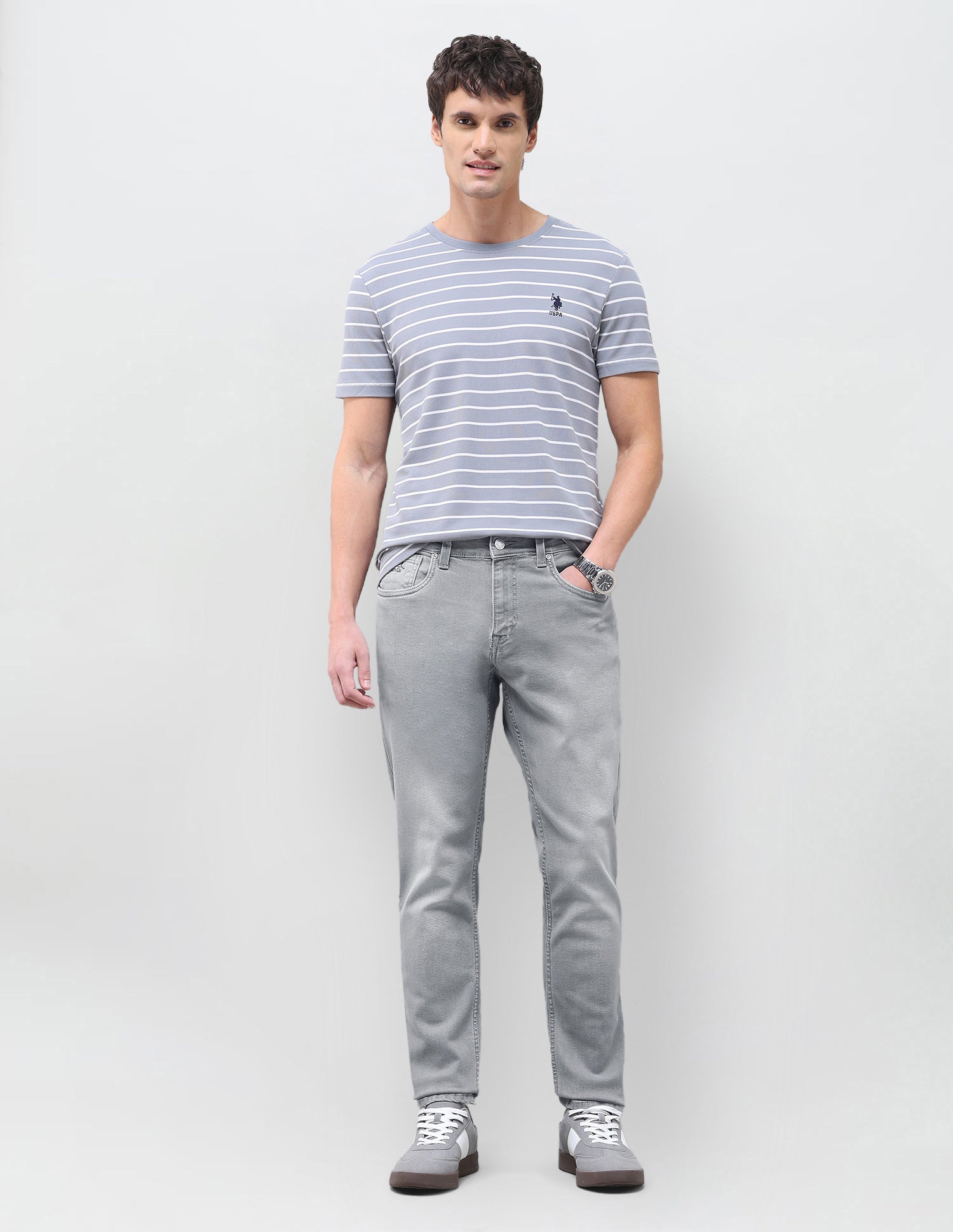 Brandon Slim-Tapered Fit Grey Jeans Light Grey - U.S. Polo Assn. India | Large