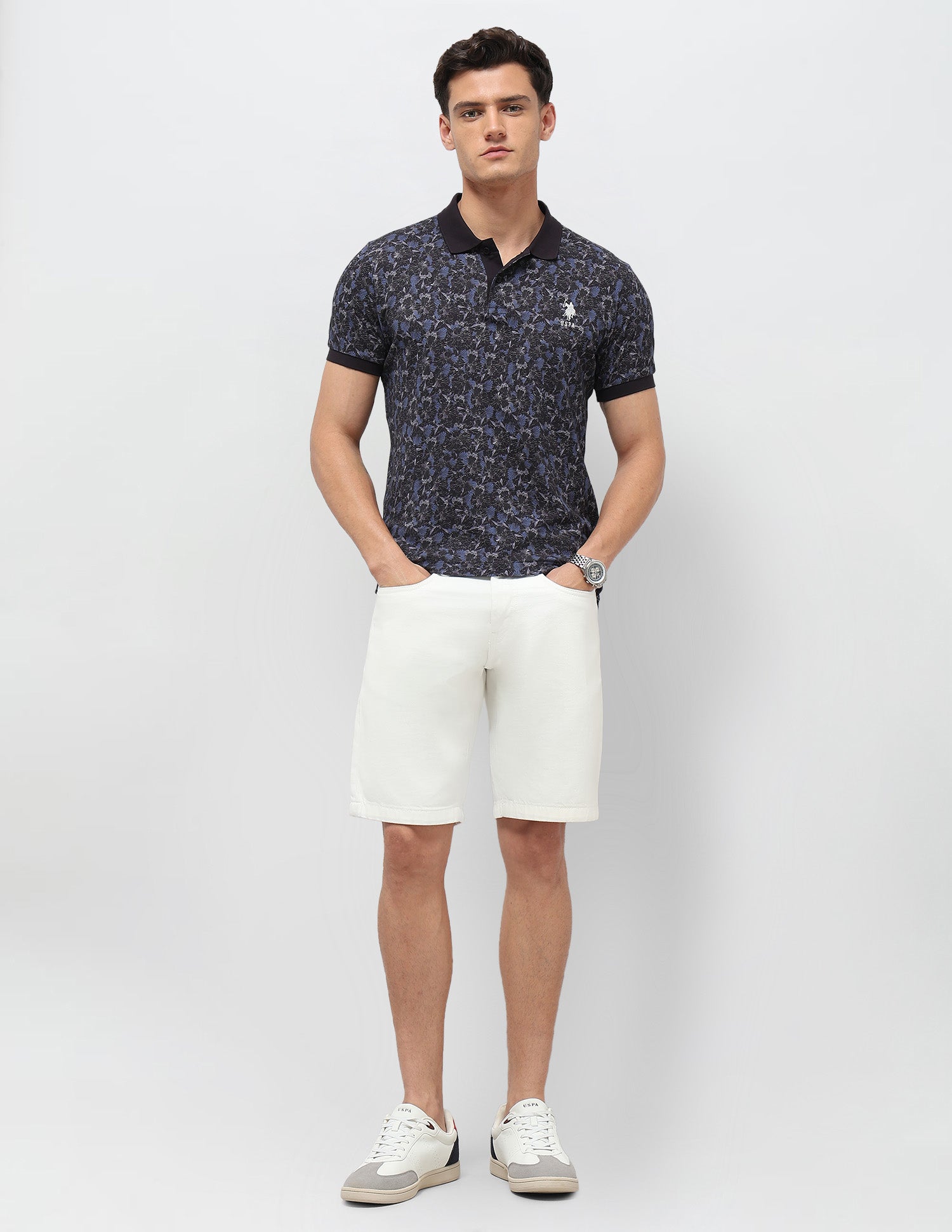 Floral Printed Slim Fit Polo Shirt Navy - U.S. POLO ASSN. | Large