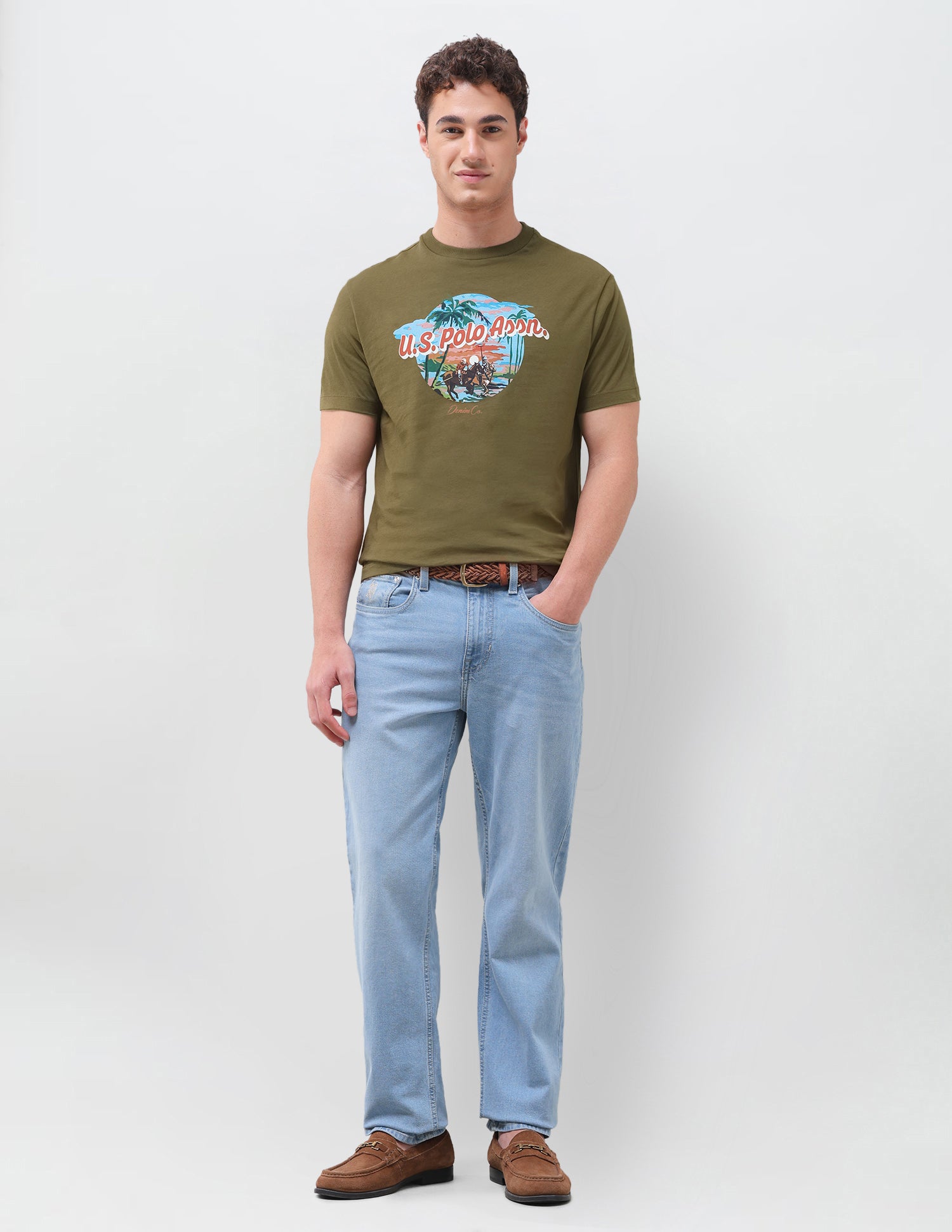 Graphic Brand Printed Regular Fit T-Shirt Olive - U.S. Polo Assn. India | Large