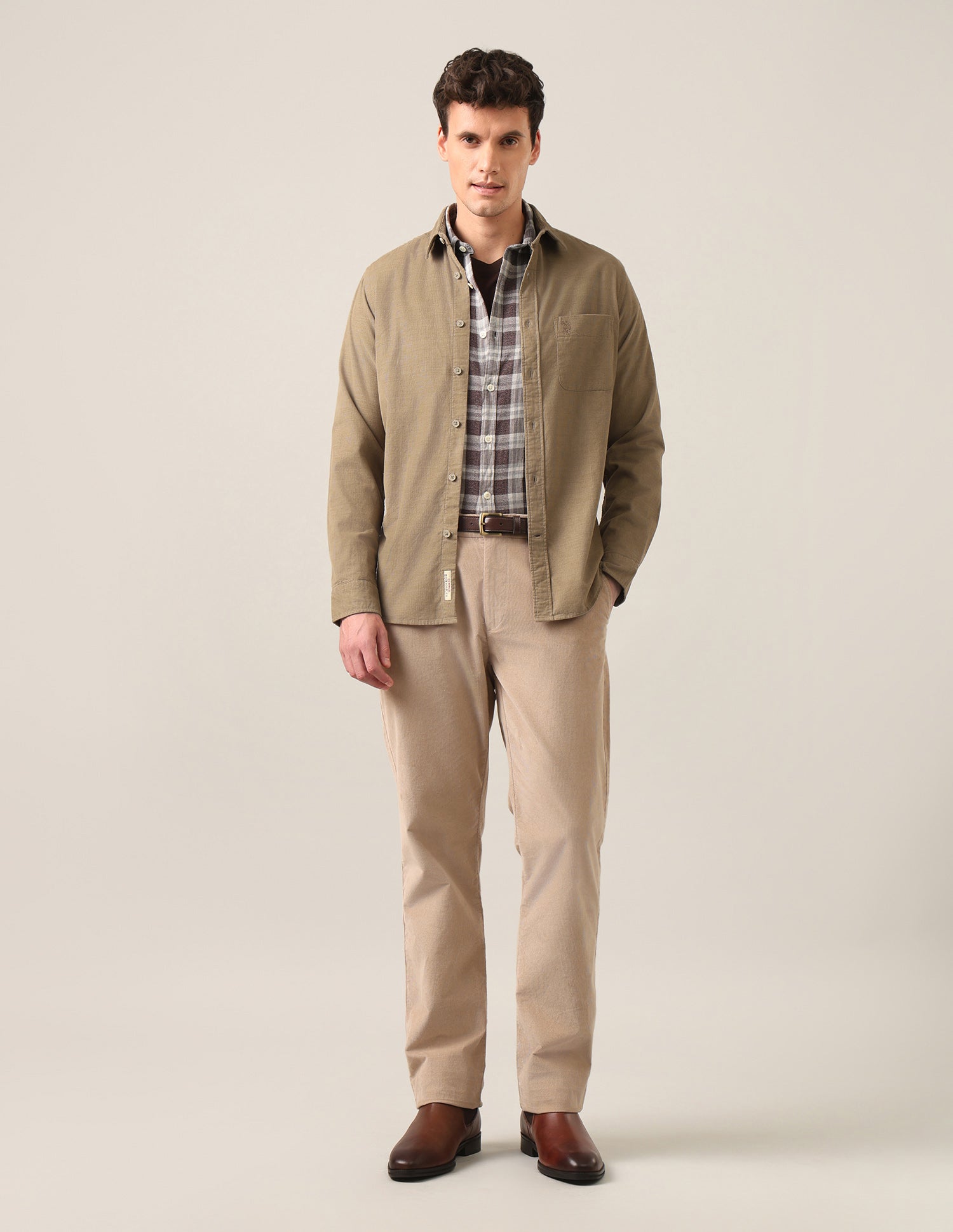 Solid Corduroy Shirt Light Khaki - U.S. Polo Assn. India | Large