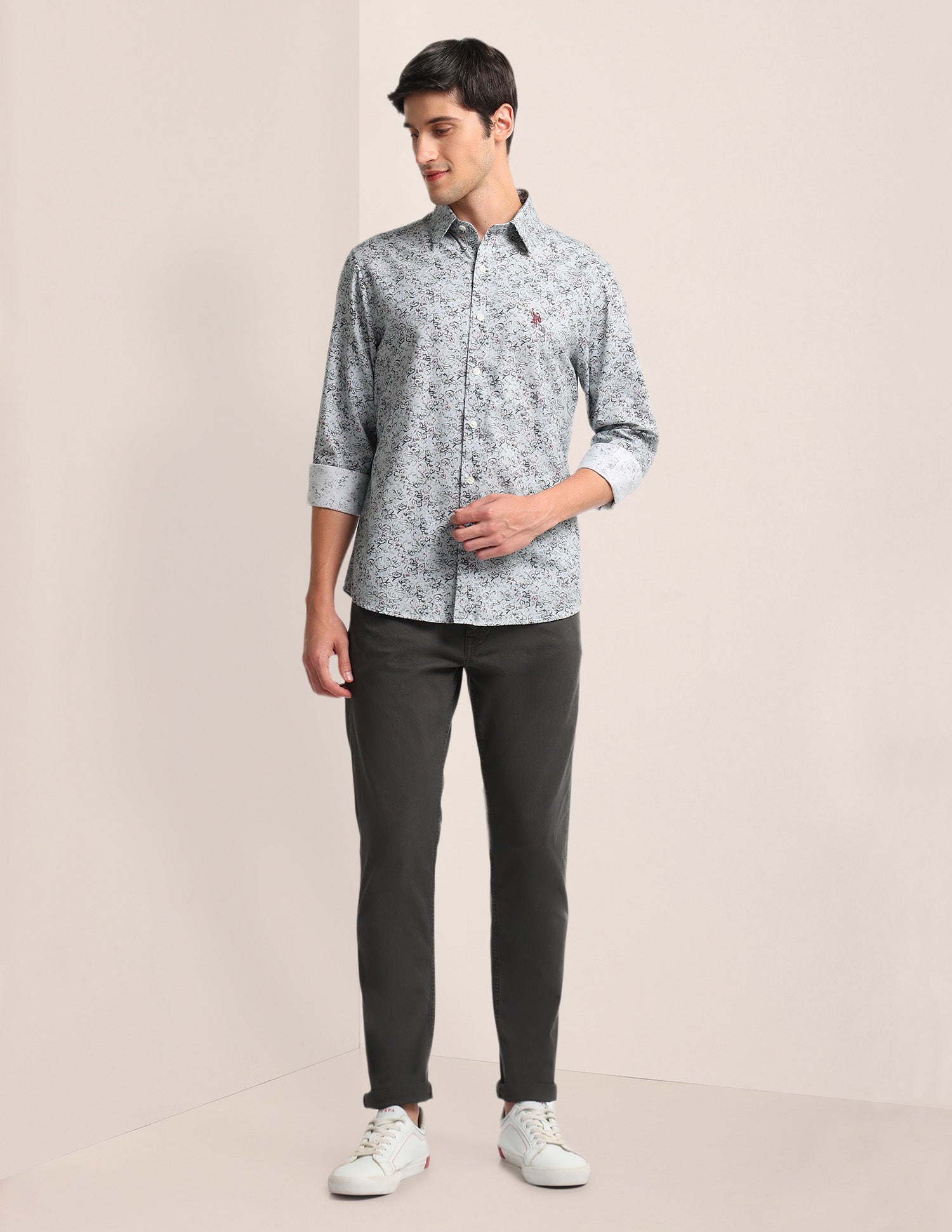 Floral Print Twill Shirt Light Grey - U.S. Polo Assn. India | Large