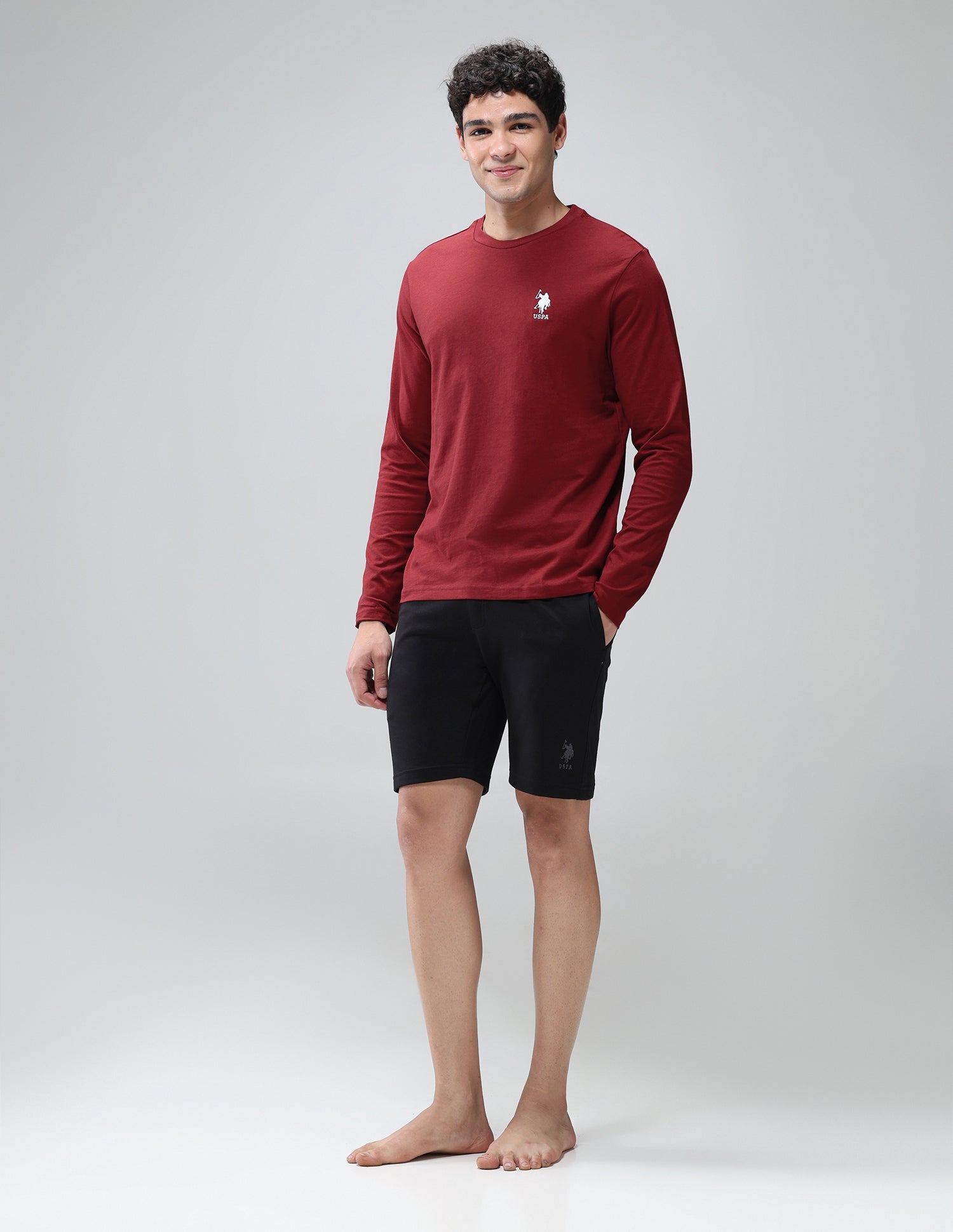 Pure Cotton Long Sleeve I693 Lounge T-Shirt - Pack Of 1 Red - U.S. Polo Assn. India | Large