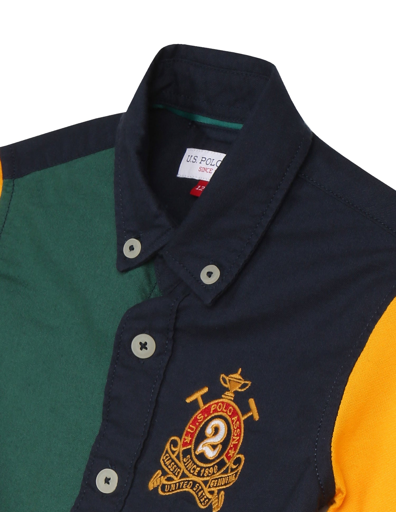Rounded Cuff Colour Block Shirt Navy, Yellow and Dark Green - U.S. POLO ASSN. | Large