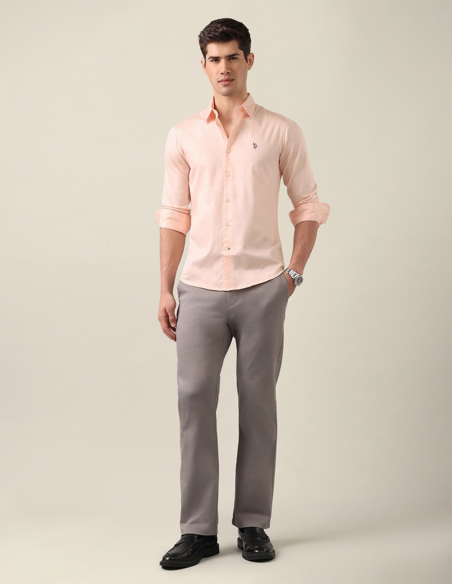 Satin Tailored Fit Shirt Peach - U.S. Polo Assn. India | Large