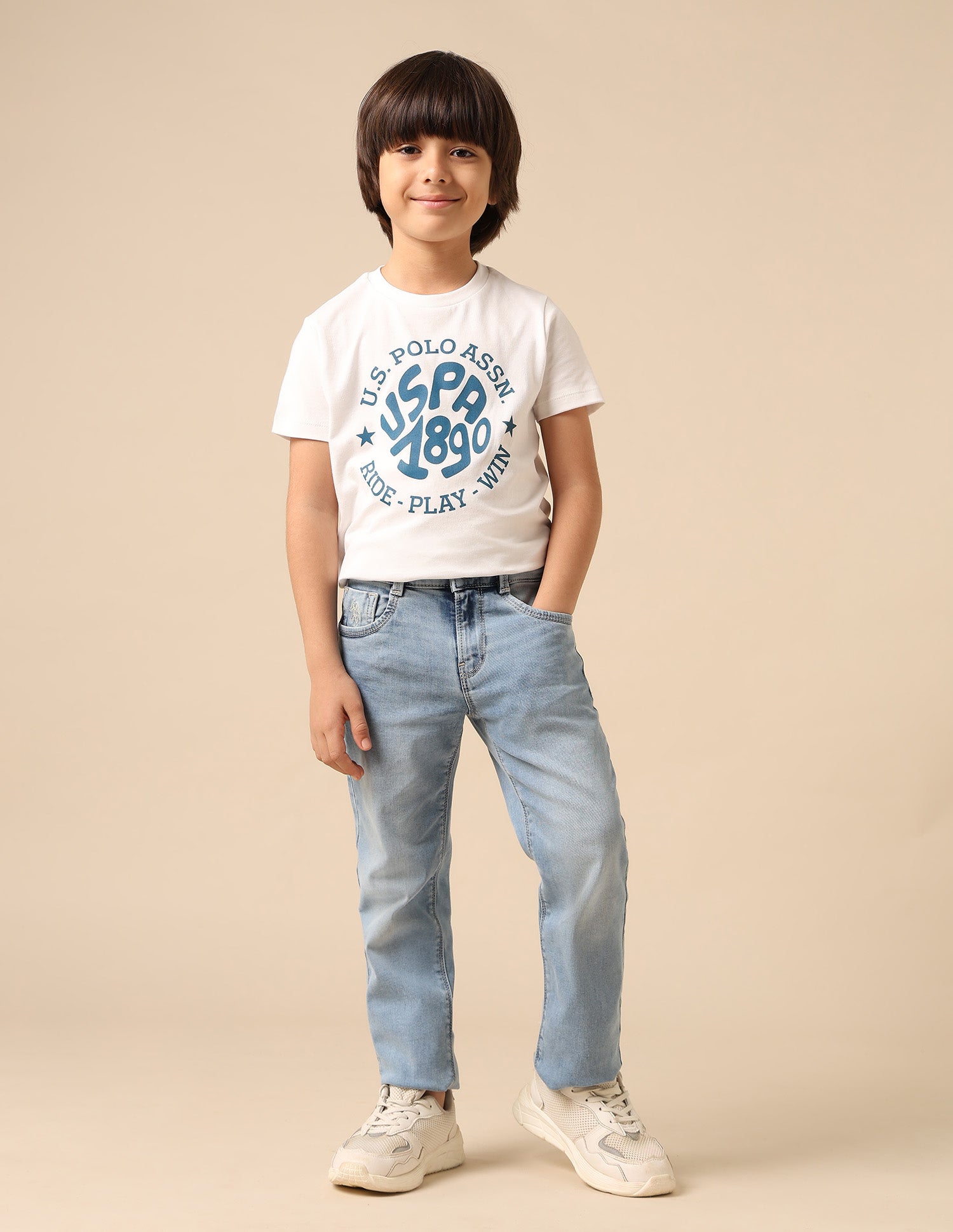 Boys Brand Printed Regular Fit T Shirt White - U.S. POLO ASSN. | Large