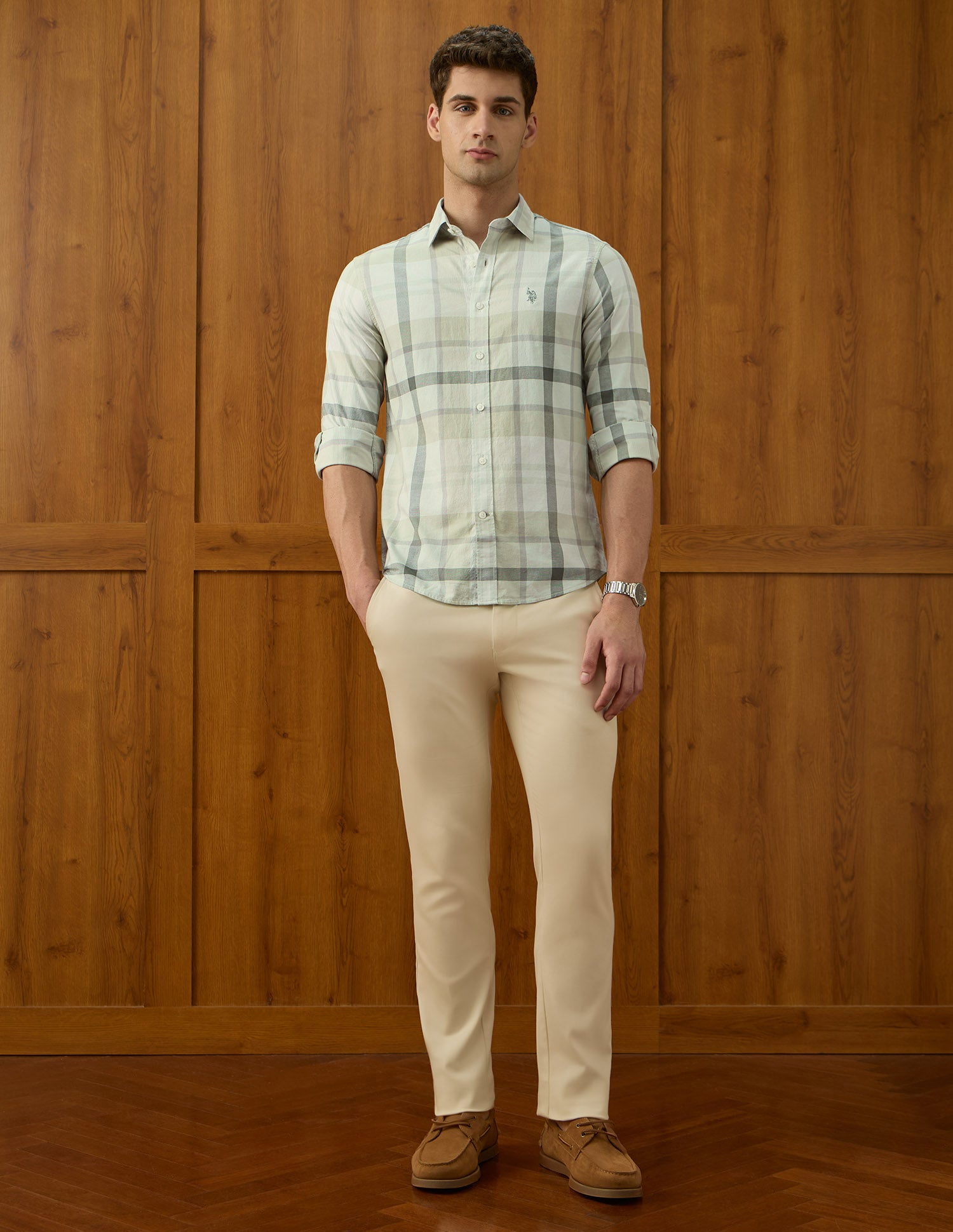 Plaid Checked Equestrian Aisle Theater Shirt Light Green - U.S. POLO ASSN. | Large