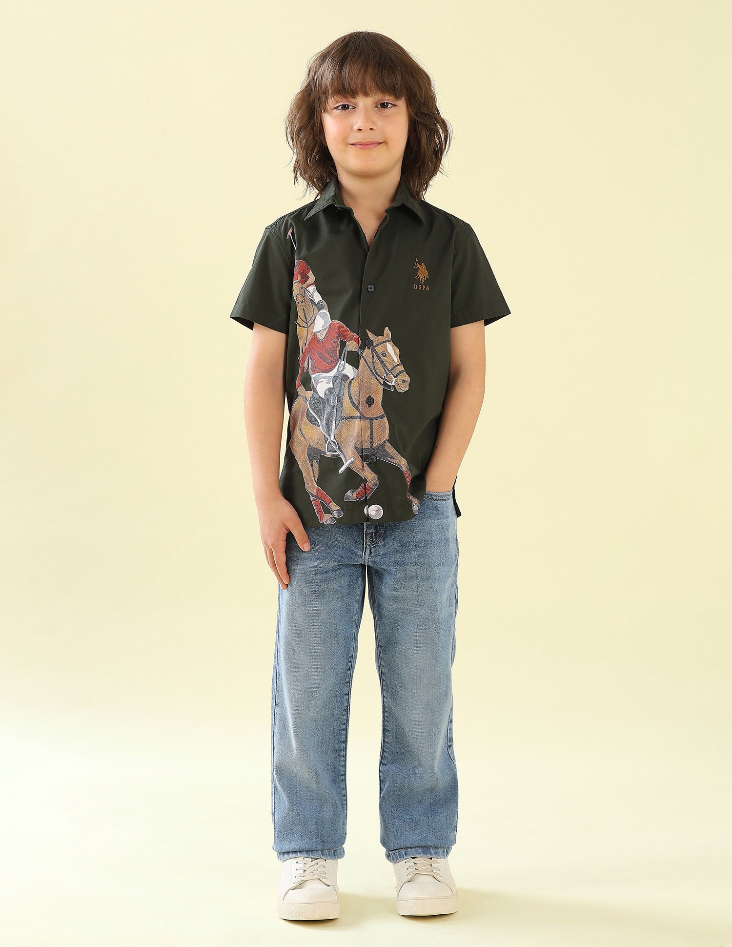 Graphic Brand Printed Regular Fit Shirt Dark Olive - U.S. Polo Assn. India | Large