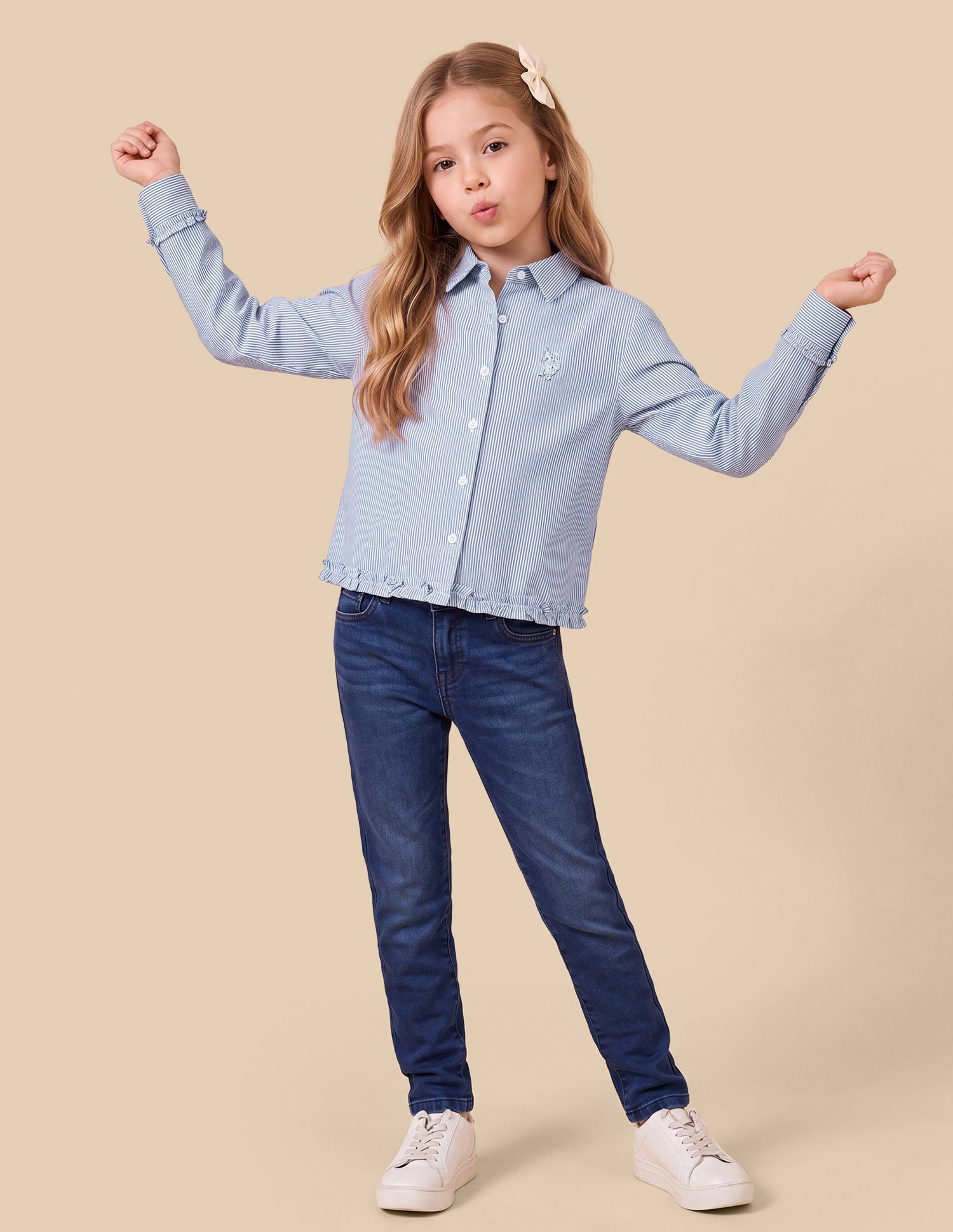 Vertical Striped Relaxed Fit Top Blue - U.S. Polo Assn. India | Large