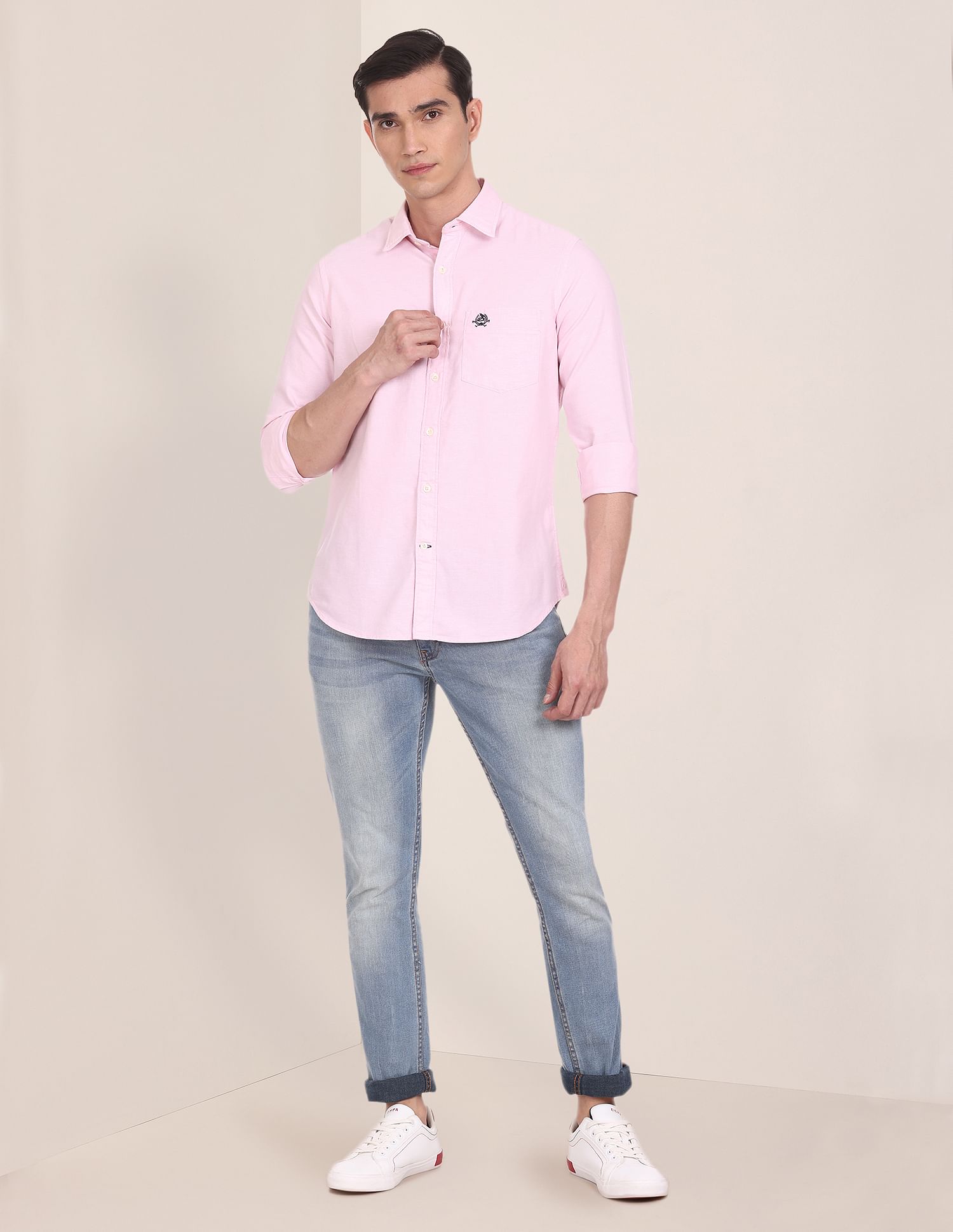 Cotton Solid Casual Shirt Pink - U.S. Polo Assn. India | Large
