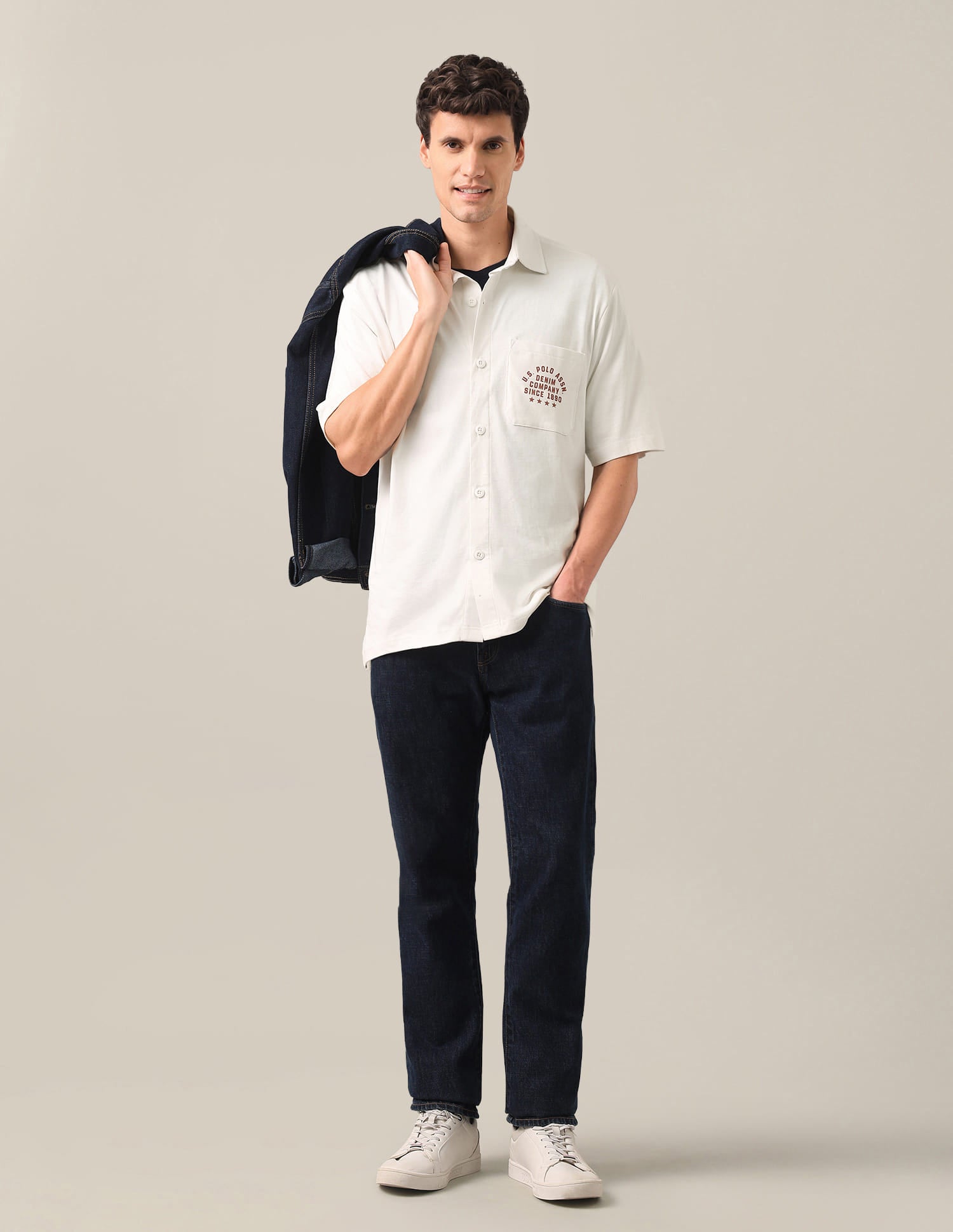 Typographic Brand Printed Knitted Shirt White - U.S. Polo Assn. India | Large