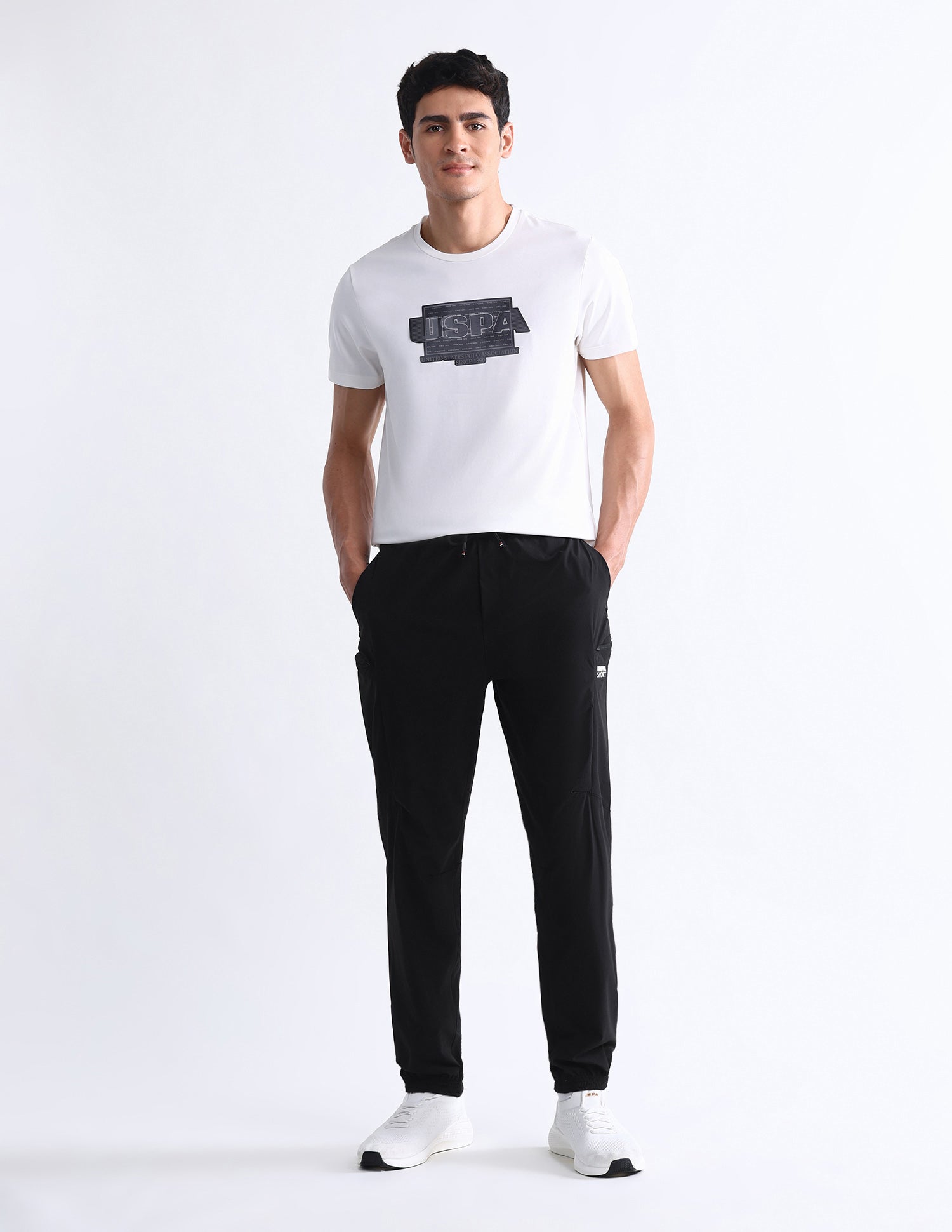 Solid Slim Fit Active Joggers Black - U.S. Polo Assn. India | Large