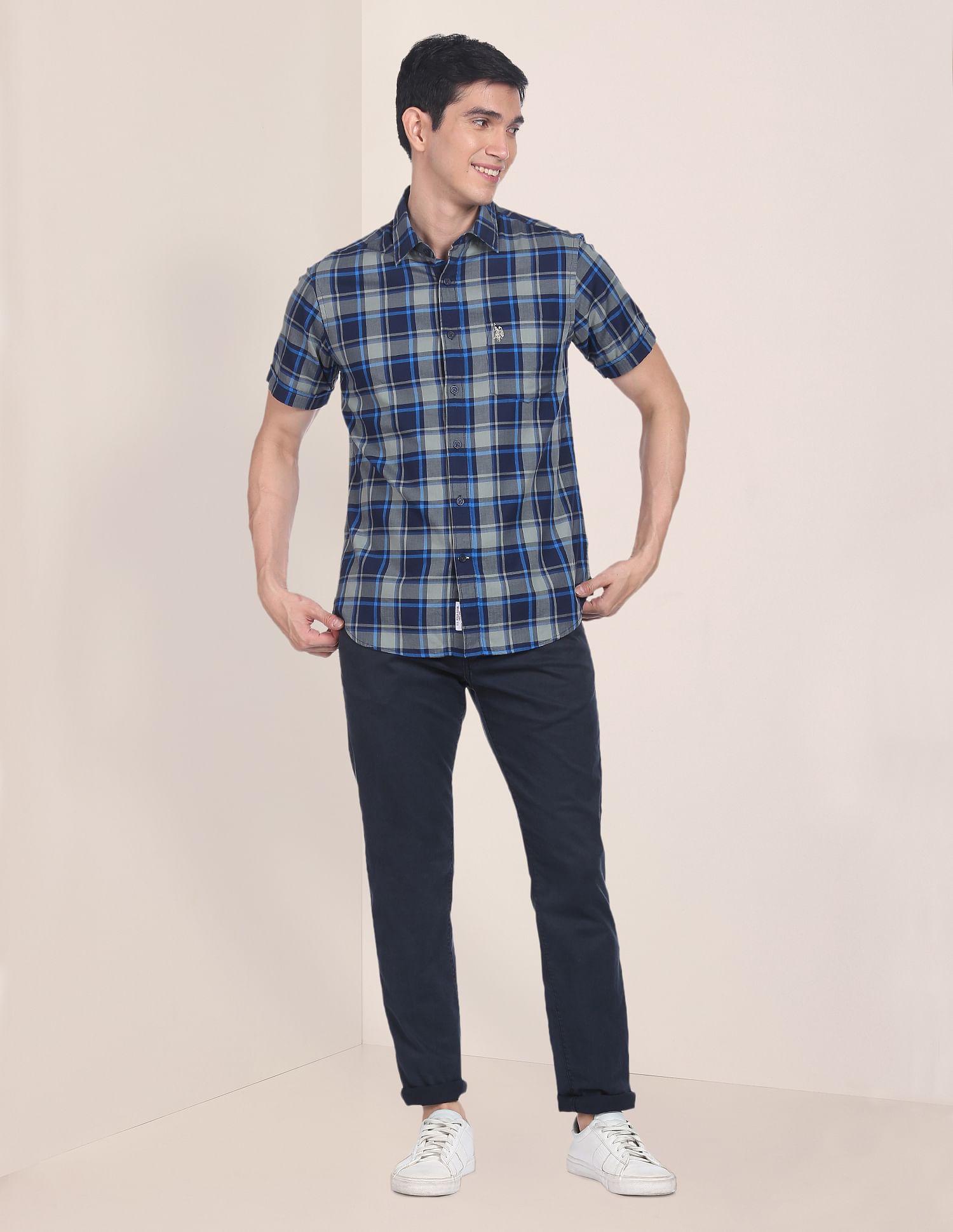 Spread Collar Tartan Check Casual Shirt Navy - U.S. Polo Assn. India | Large