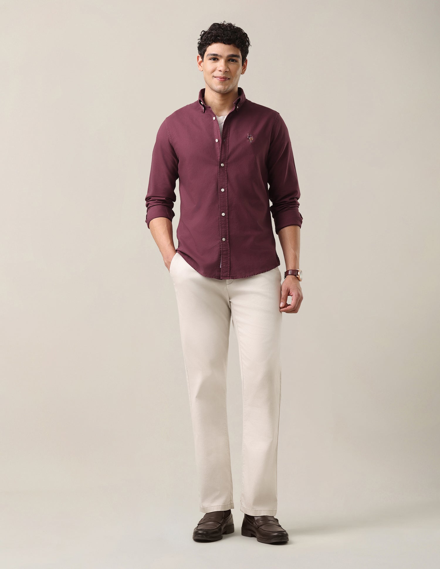 Oxford Tailored Fit Button-Down Collar Shirt Wine - U.S. Polo Assn. India | Large