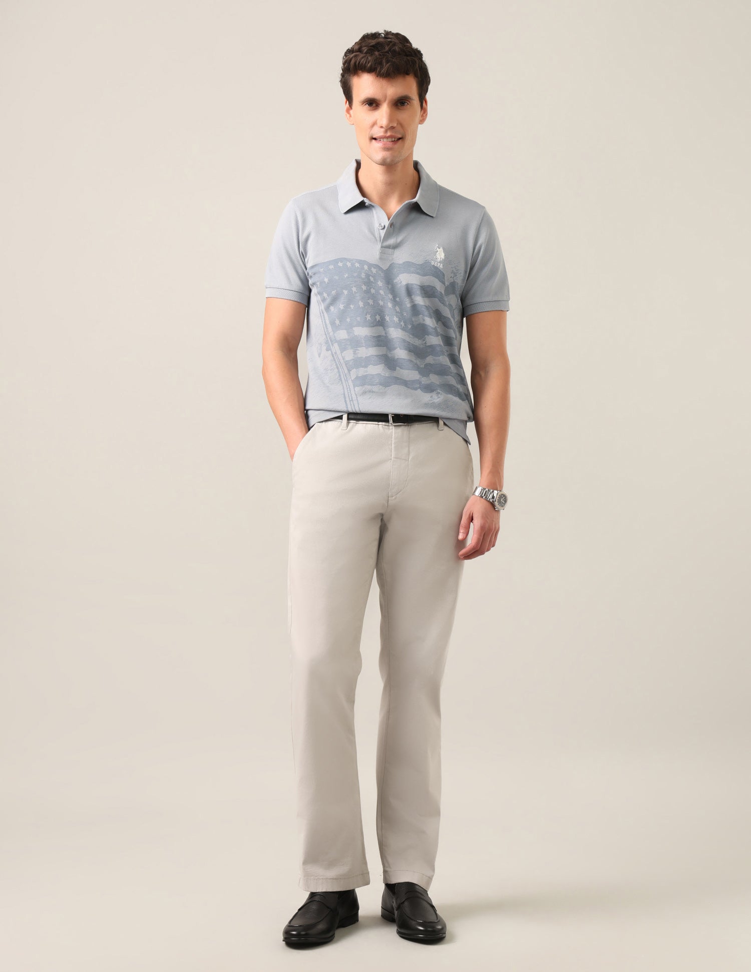 Graphic Printed Slim Fit Polo Shirt Grey - U.S. Polo Assn. India | Large