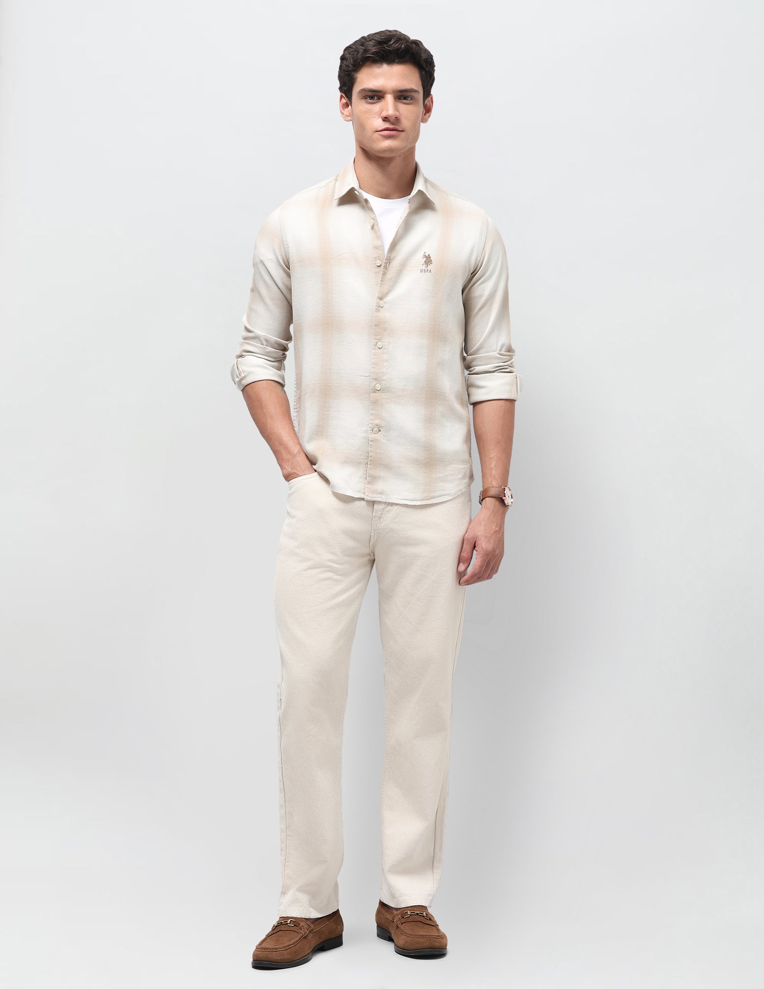 Dobby Regular Fit Shirt Khaki - U.S. Polo Assn. India | Large