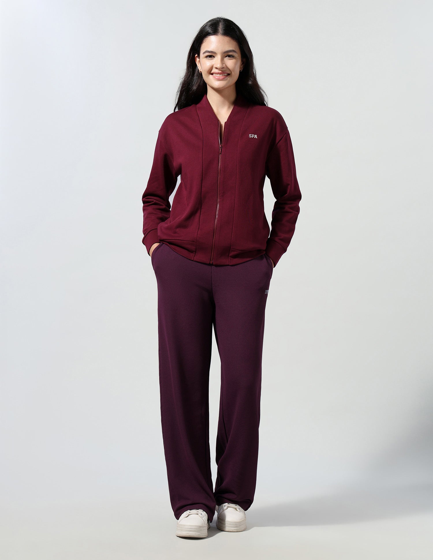 Waffle Textured Wide Leg Fit Pants Wine - U.S. Polo Assn. India | Large