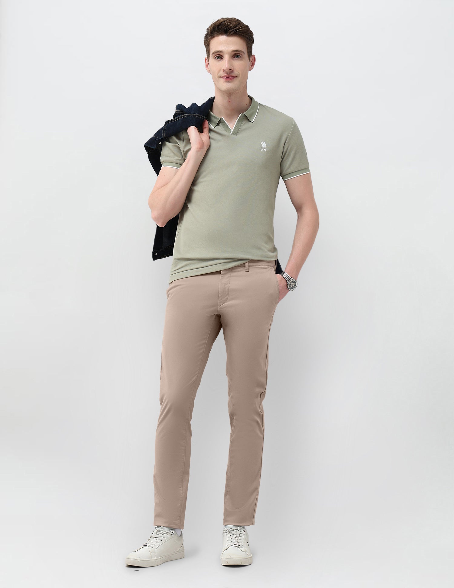 Denver Slim Fit Satin Trousers Taupe Grey - U.S. Polo Assn. India | Large