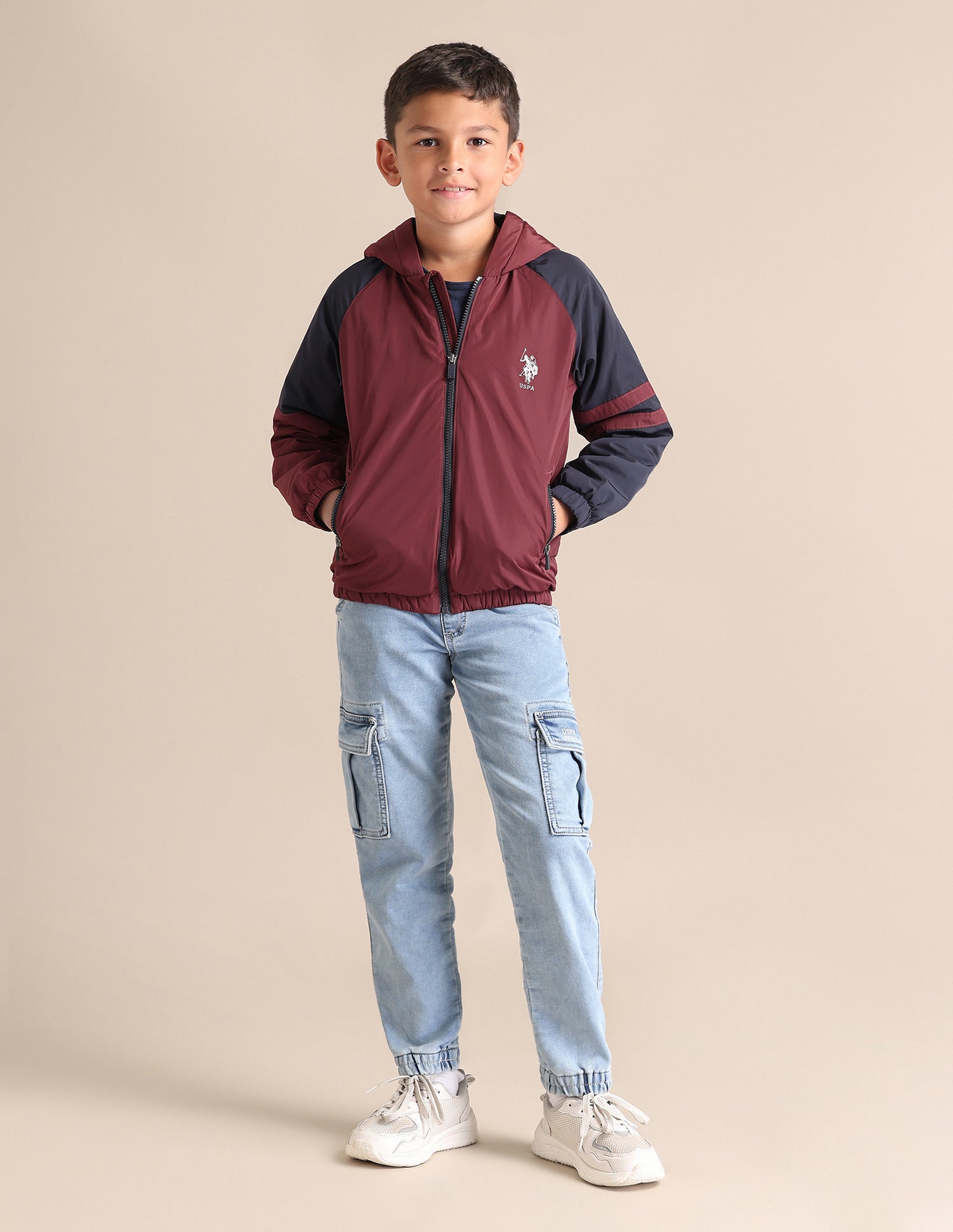 Boys Colour Blocked Hooded Jacket Maroon - U.S. POLO ASSN. | Large