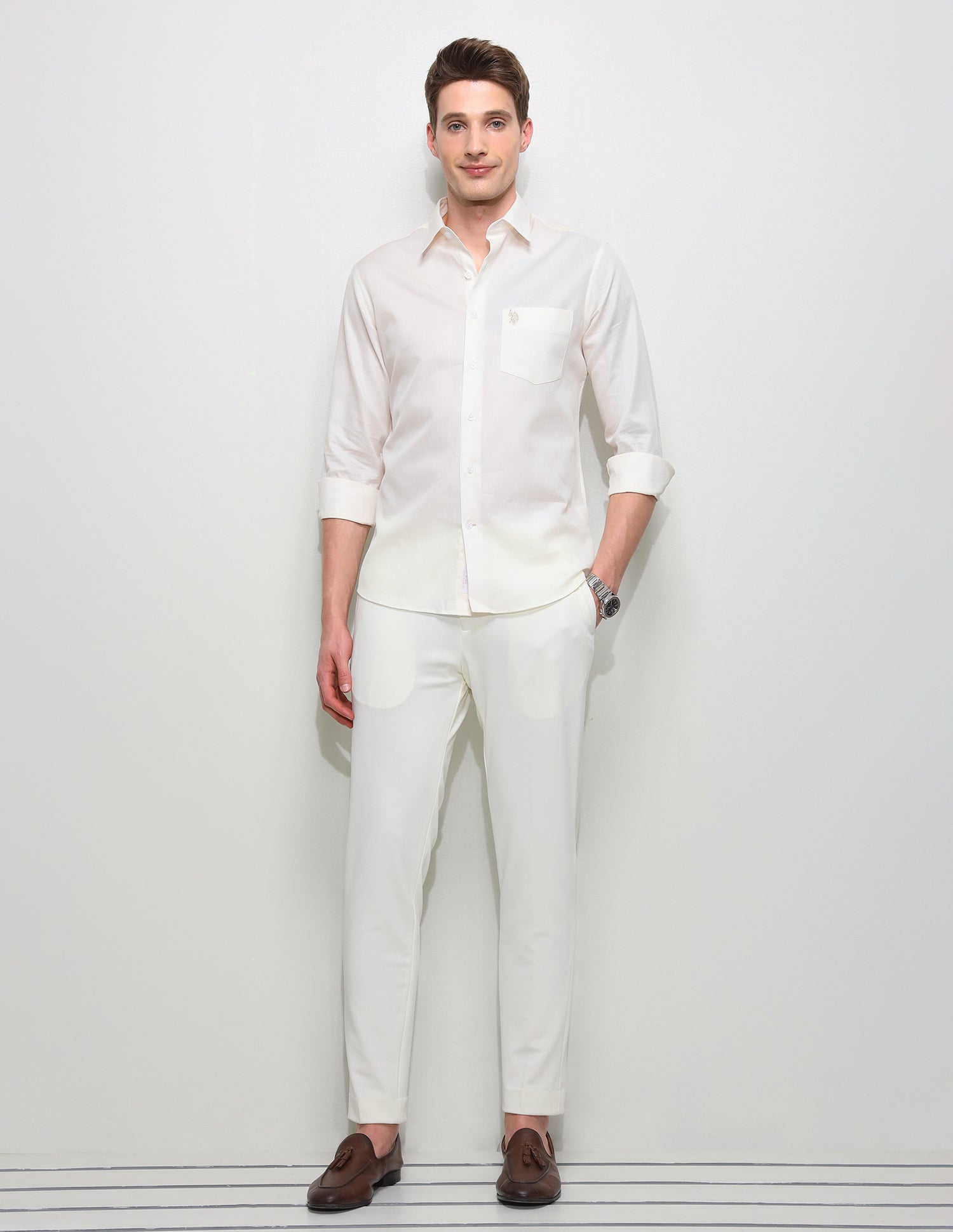 Solid Regular Fit Shirt Ivory - U.S. Polo Assn. India | Large