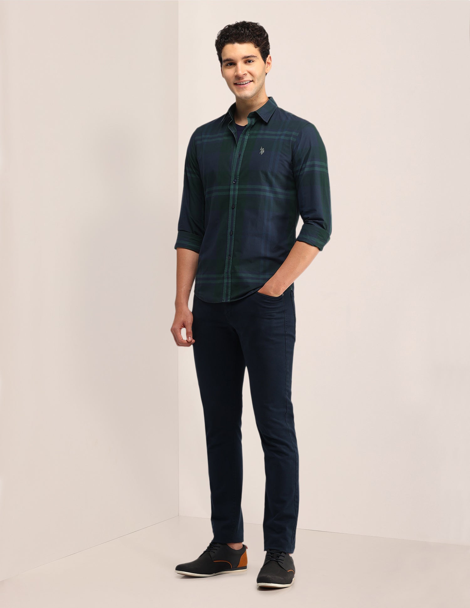Grid Tattersall Checked Tailored Fit Shirt Dark Green - U.S. Polo Assn. India | Large