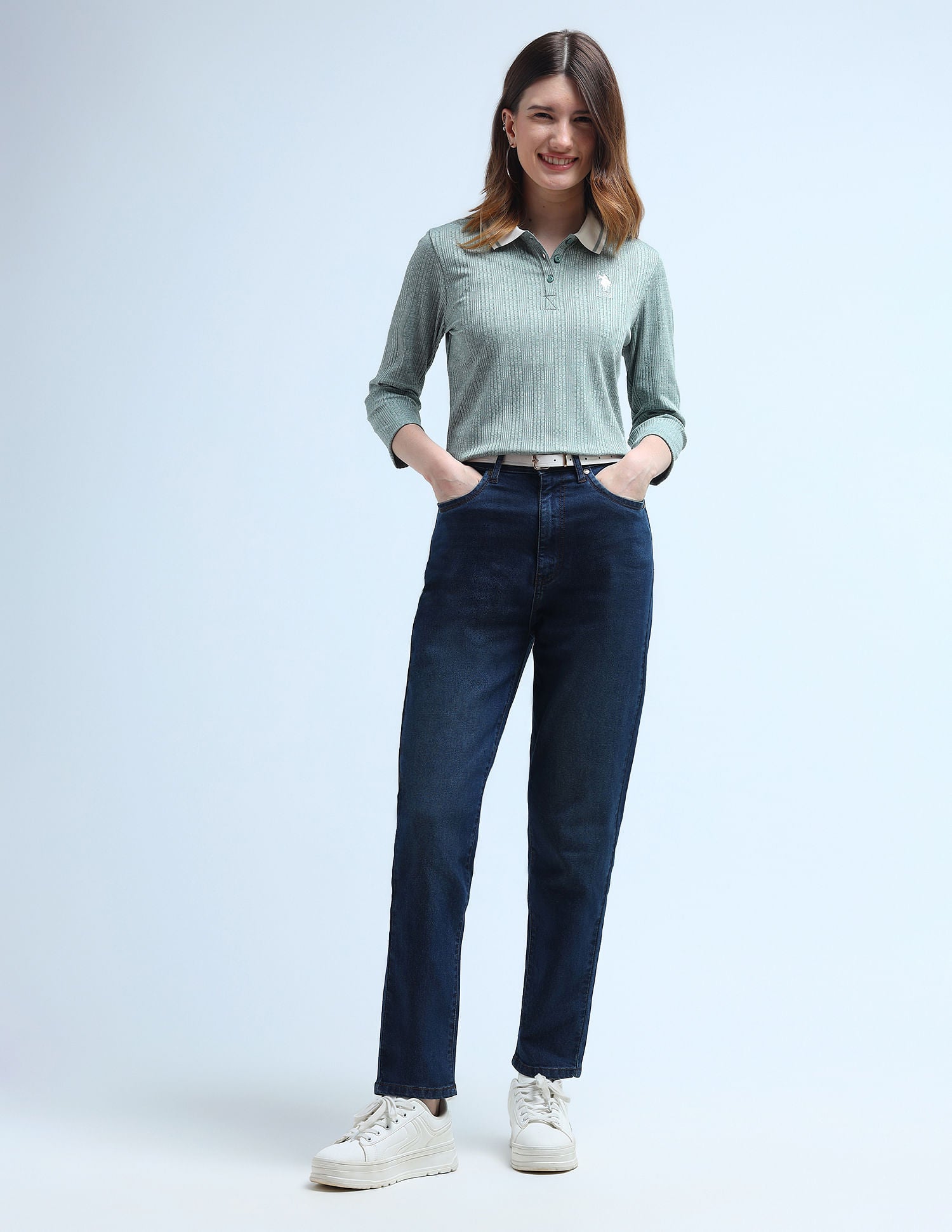 High Rise Mom Fit Jeans Dark Blue - U.S. Polo Assn. India | Large