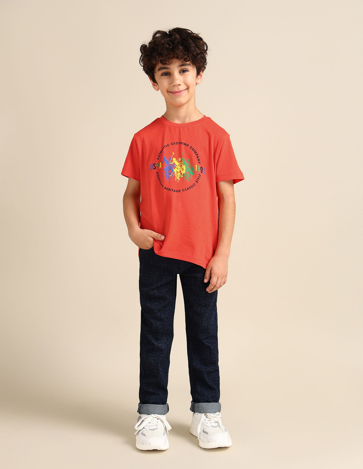 Boys Pure Cotton Regular T-shirt Orange - U.S. Polo Assn. India | Large