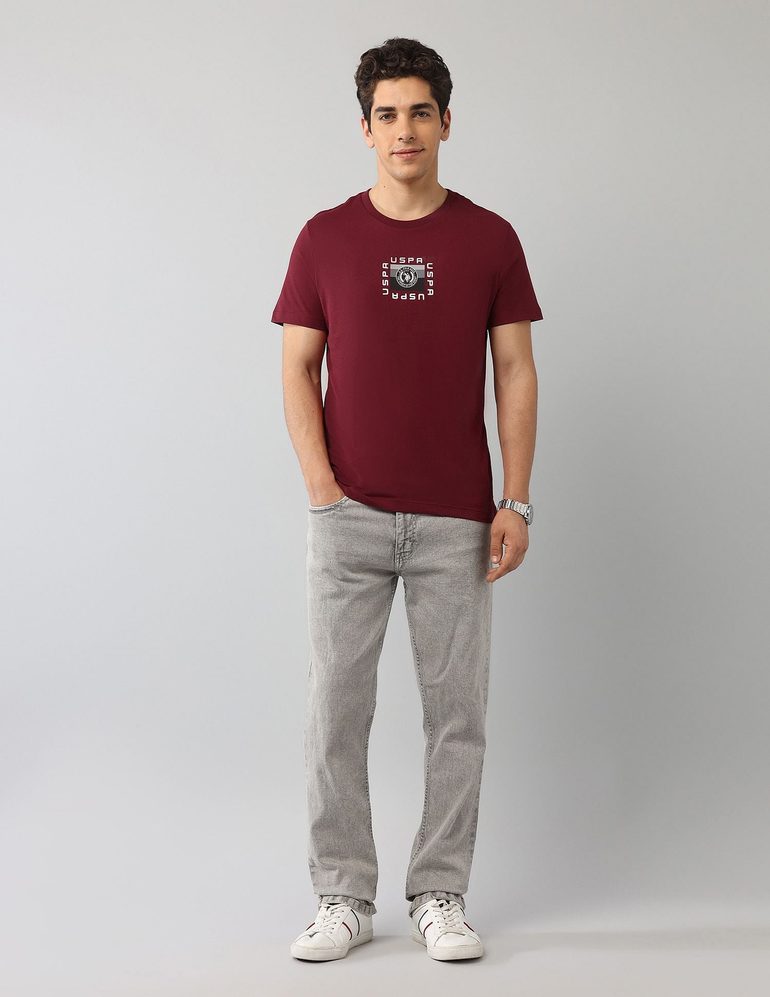 Muscle Fit Graphic Printed T-Shirt Wine - U.S. Polo Assn. India | Large