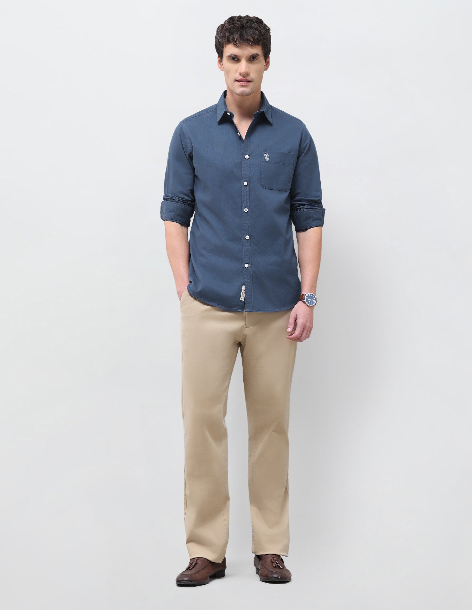 Solid Regular Fit Shirt Blue - U.S. Polo Assn. India | Large
