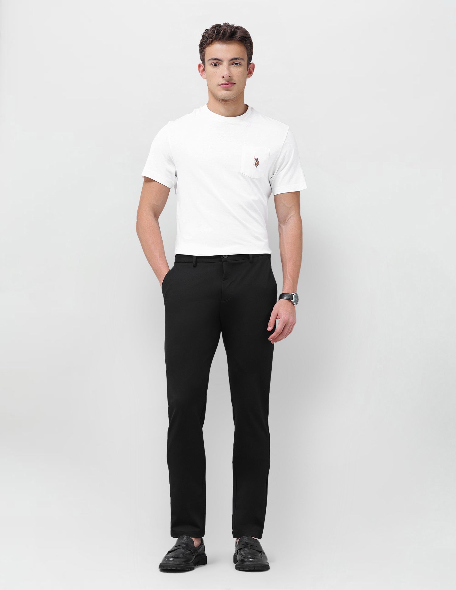 Denver Slim Fit Mid Rise Trousers Black - U.S. Polo Assn. India | Large
