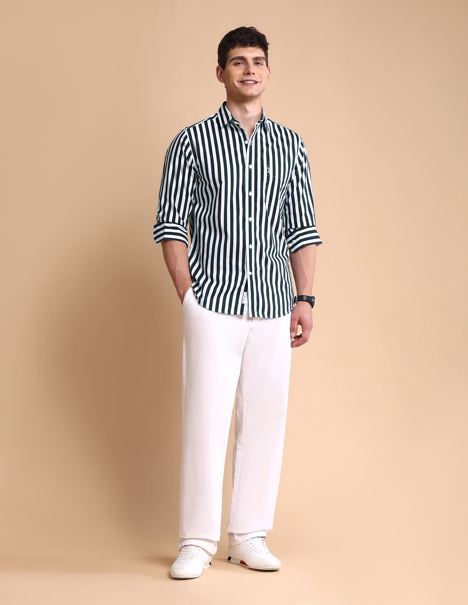 Vertical Striped Tailored Fit Shirt Dark Green - U.S. POLO ASSN. | Large