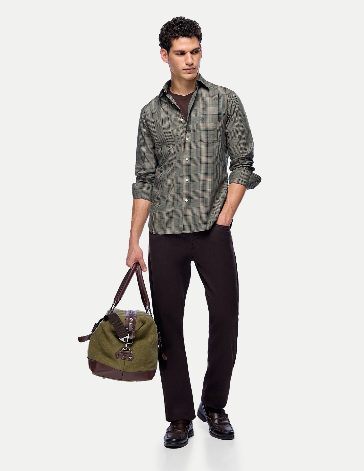 Glen Checked Twill Shirt Green - U.S. Polo Assn. India | Large