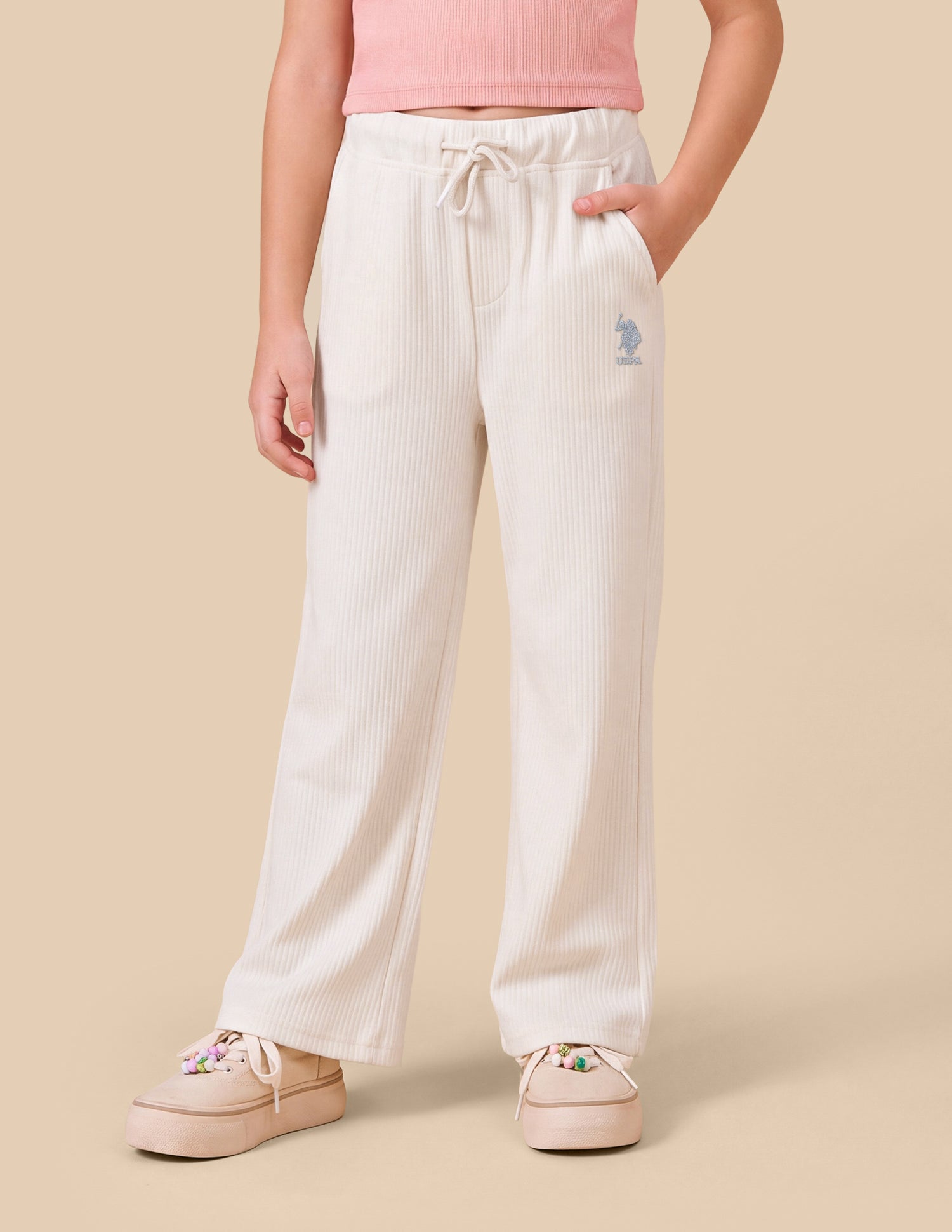 Mid Rise Loose Fit Track Pants Off White - U.S. Polo Assn. India | Large