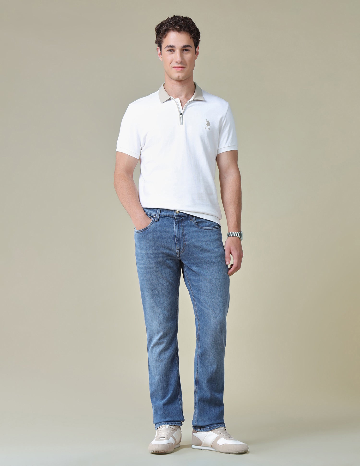 Harold Slim Straight Fit Blue Jeans Mid Blue - U.S. Polo Assn. India | Large