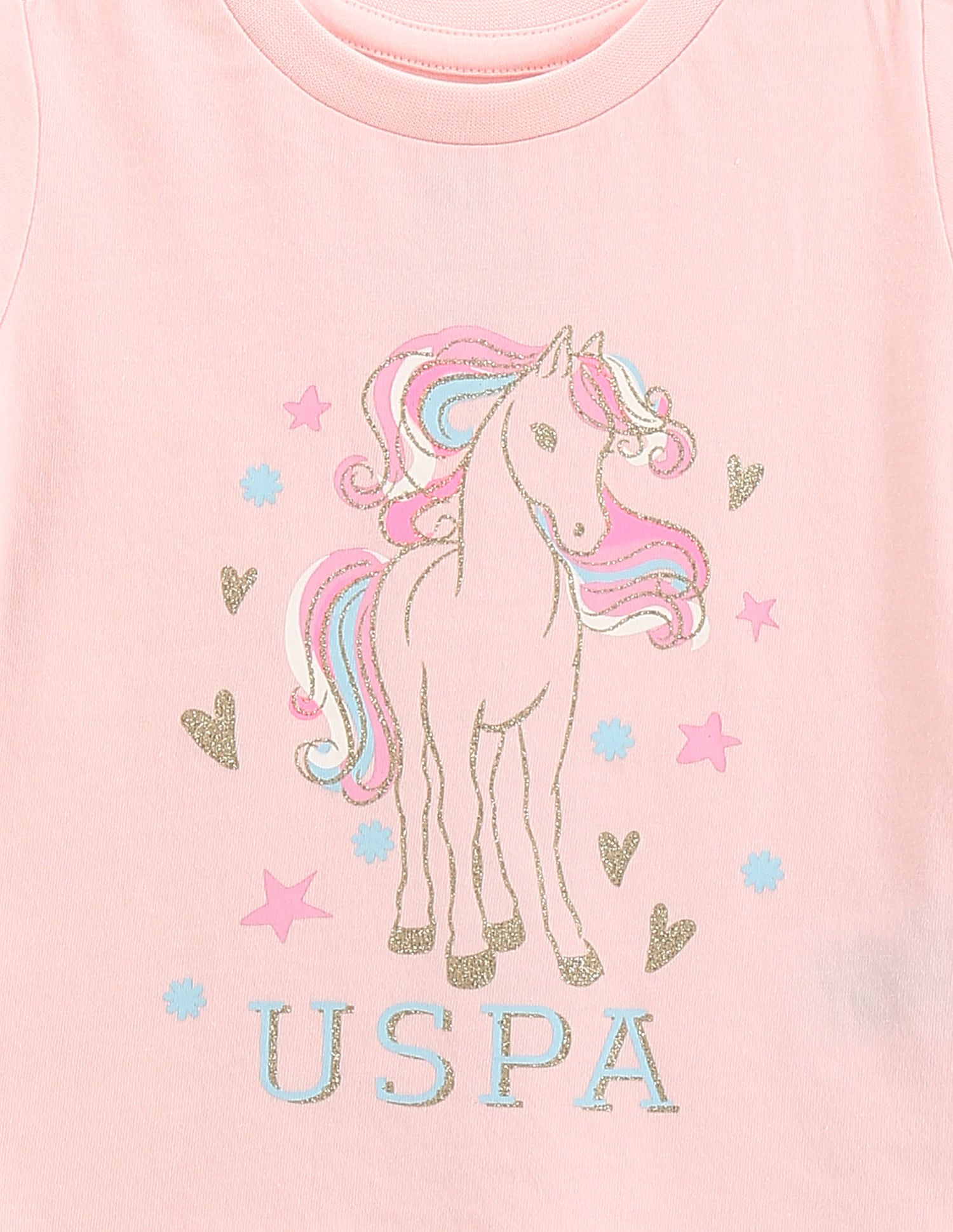 Girls Glitter Print Cotton T-Shirt Light Pink - U.S. Polo Assn. India | Large
